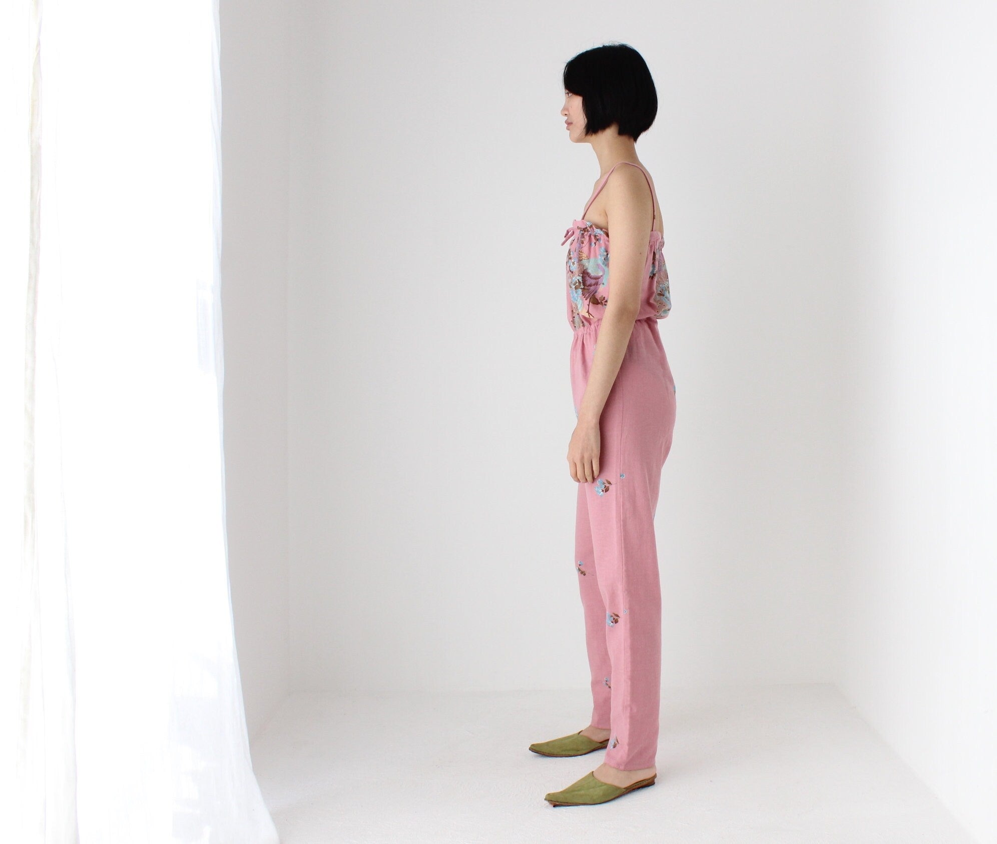 80s Dorothy Perkins Pastel Peacock Cotton Jumpsuit