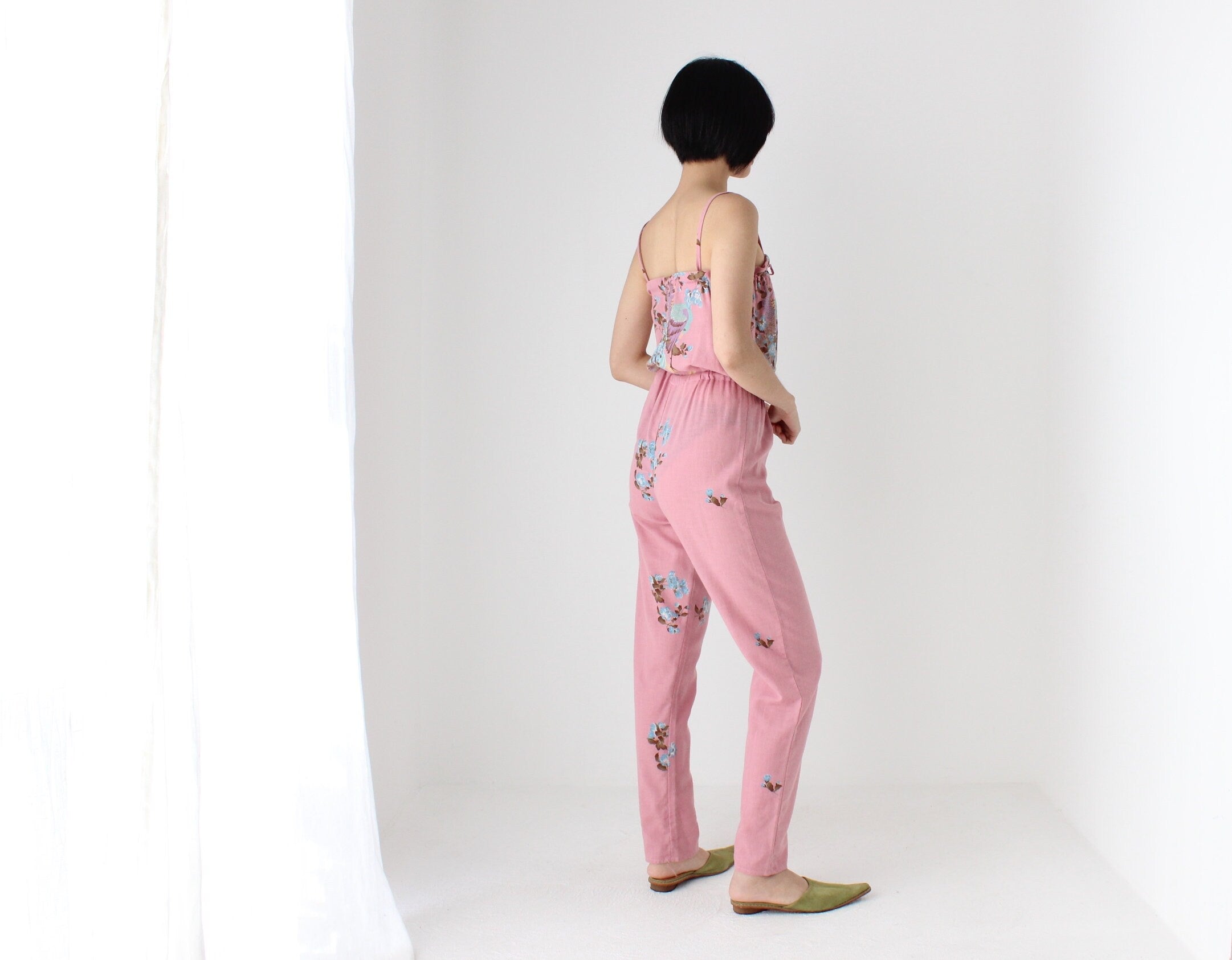 80s Dorothy Perkins Pastel Peacock Cotton Jumpsuit