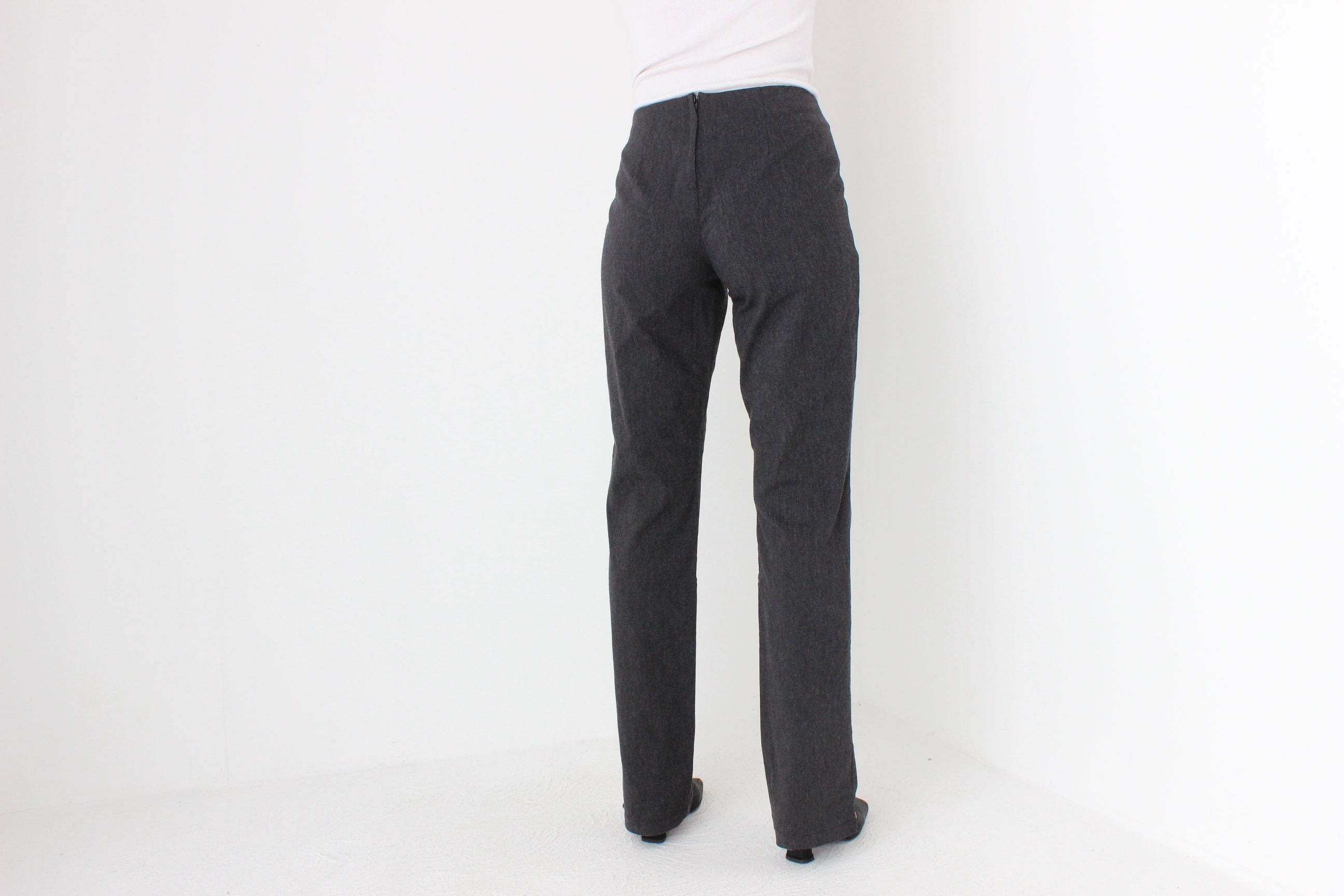 Y2K Minimal Bootcut Charcoal Grey Trousers