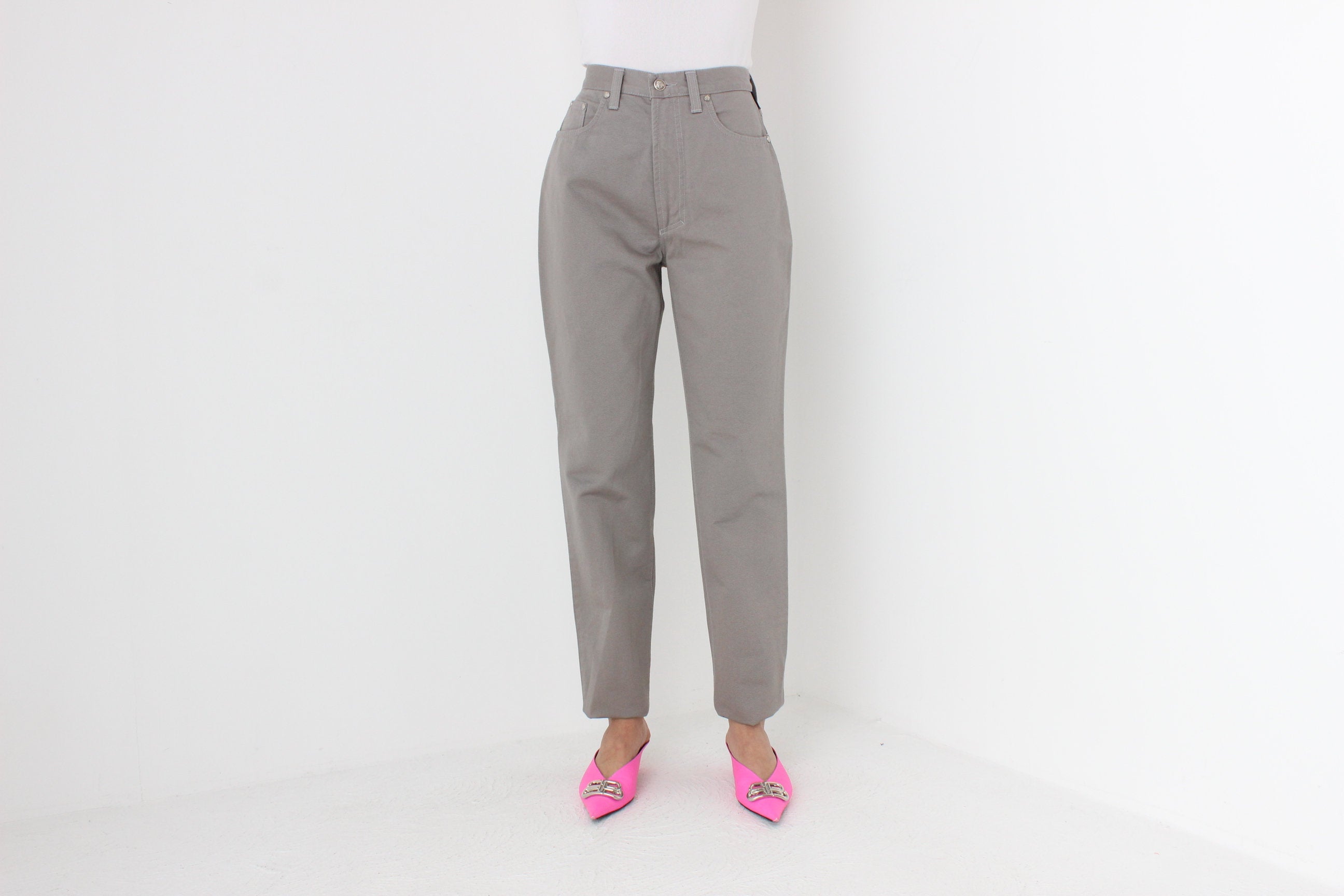 90s VERSACE Neutral Grey Jeans w/ Medusa Badge