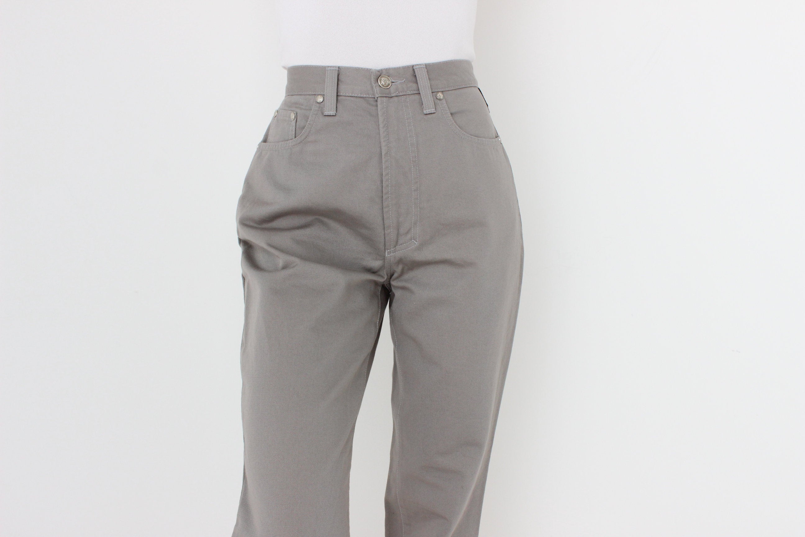 90s VERSACE Neutral Grey Jeans w/ Medusa Badge