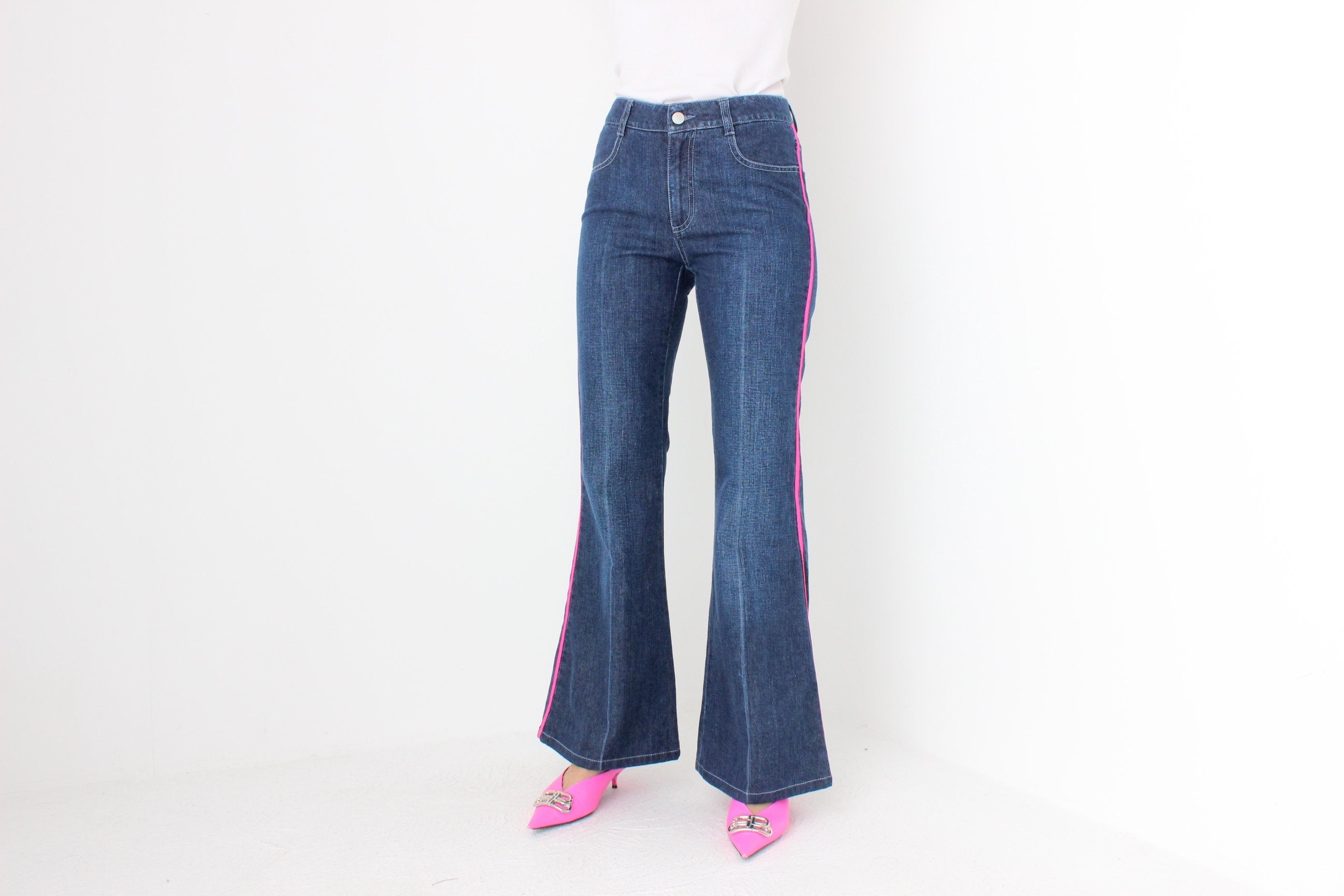 Y2K Stella McCartney Neon Pink Stripe Flared Jeans