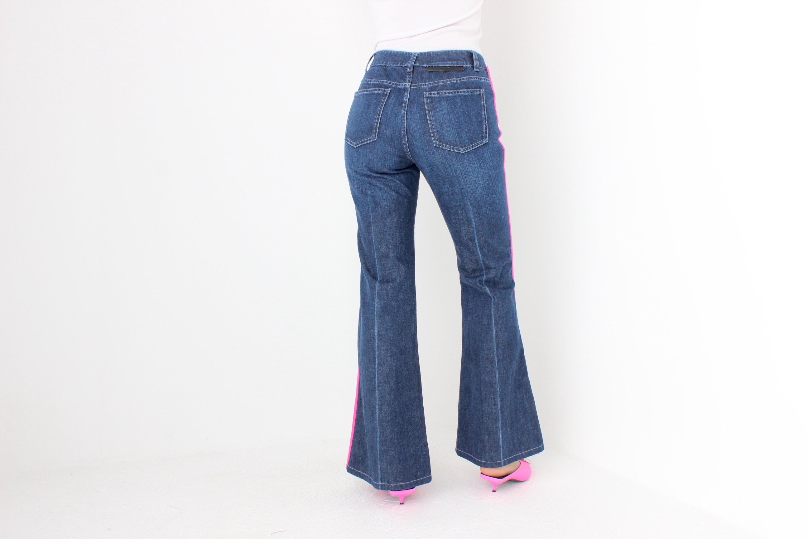 Y2K Stella McCartney Neon Pink Stripe Flared Jeans