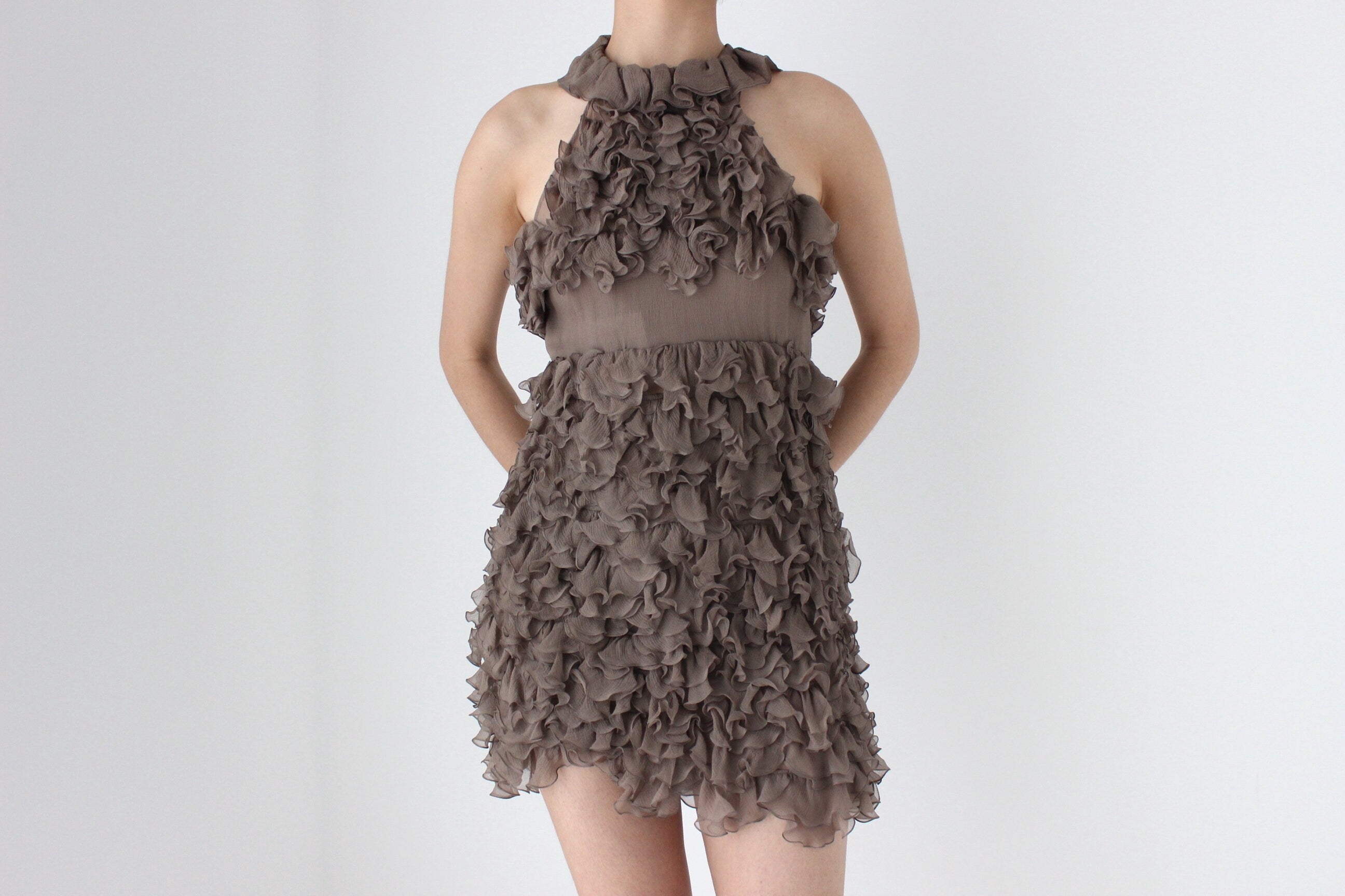 Y2K MOSCHINO Silk Ruffle 3D Textured Mini