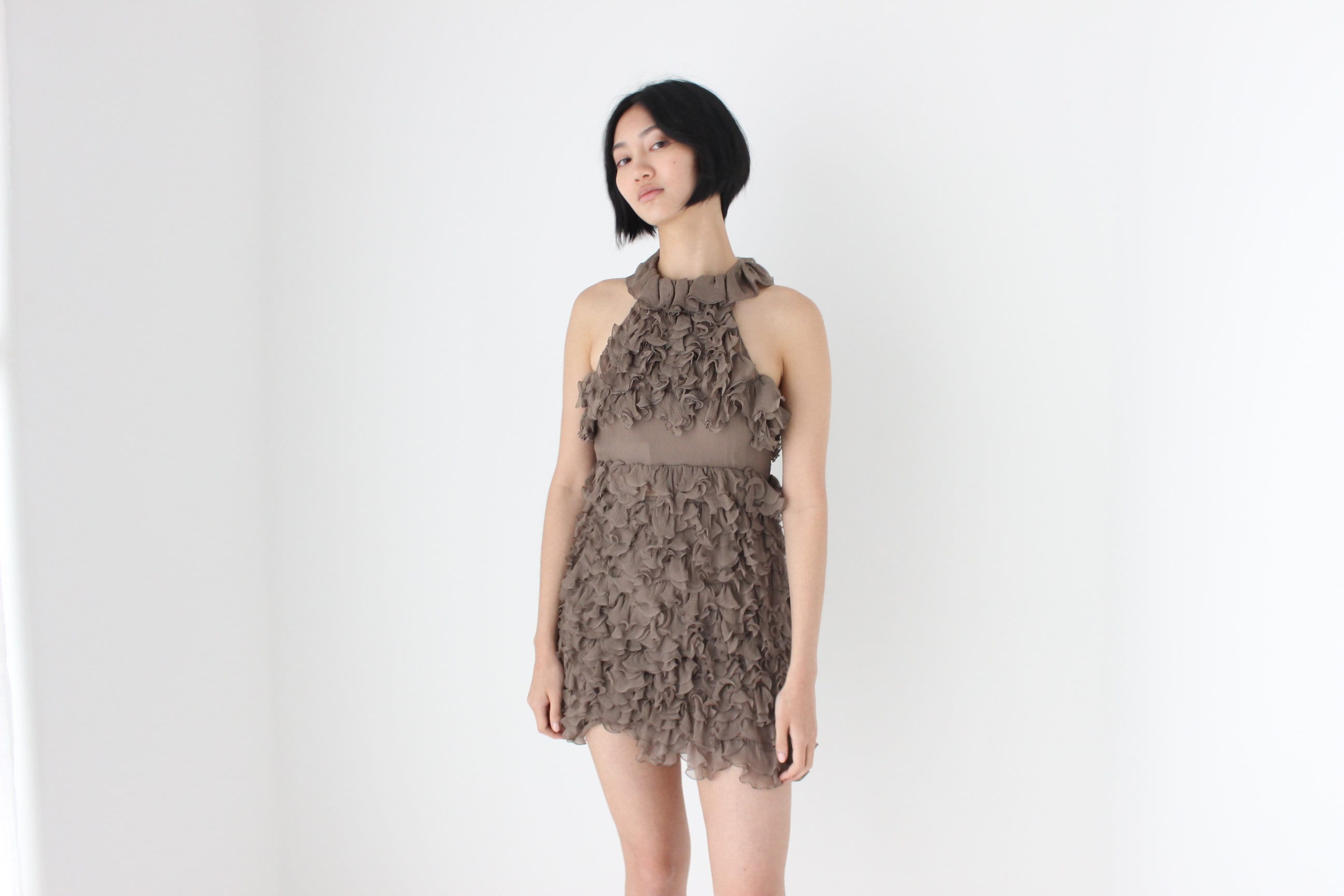 Y2K MOSCHINO Silk Ruffle 3D Textured Mini