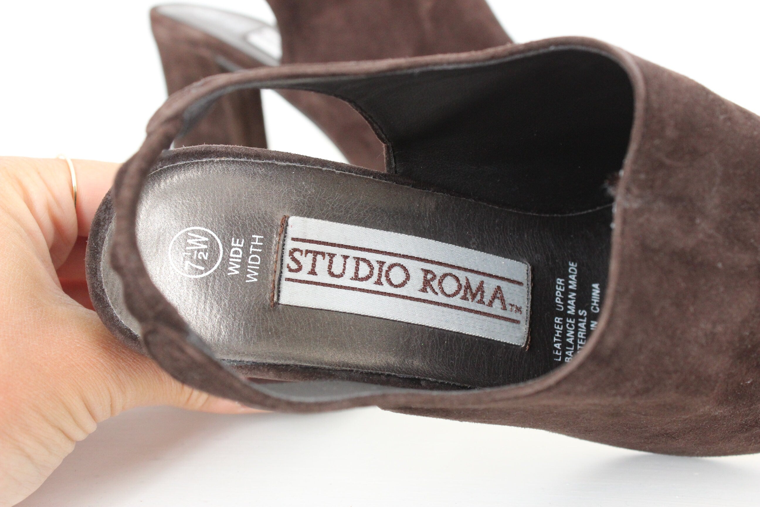 90s Chocolate Suede Square Toe Slingback Heels - Euro 37