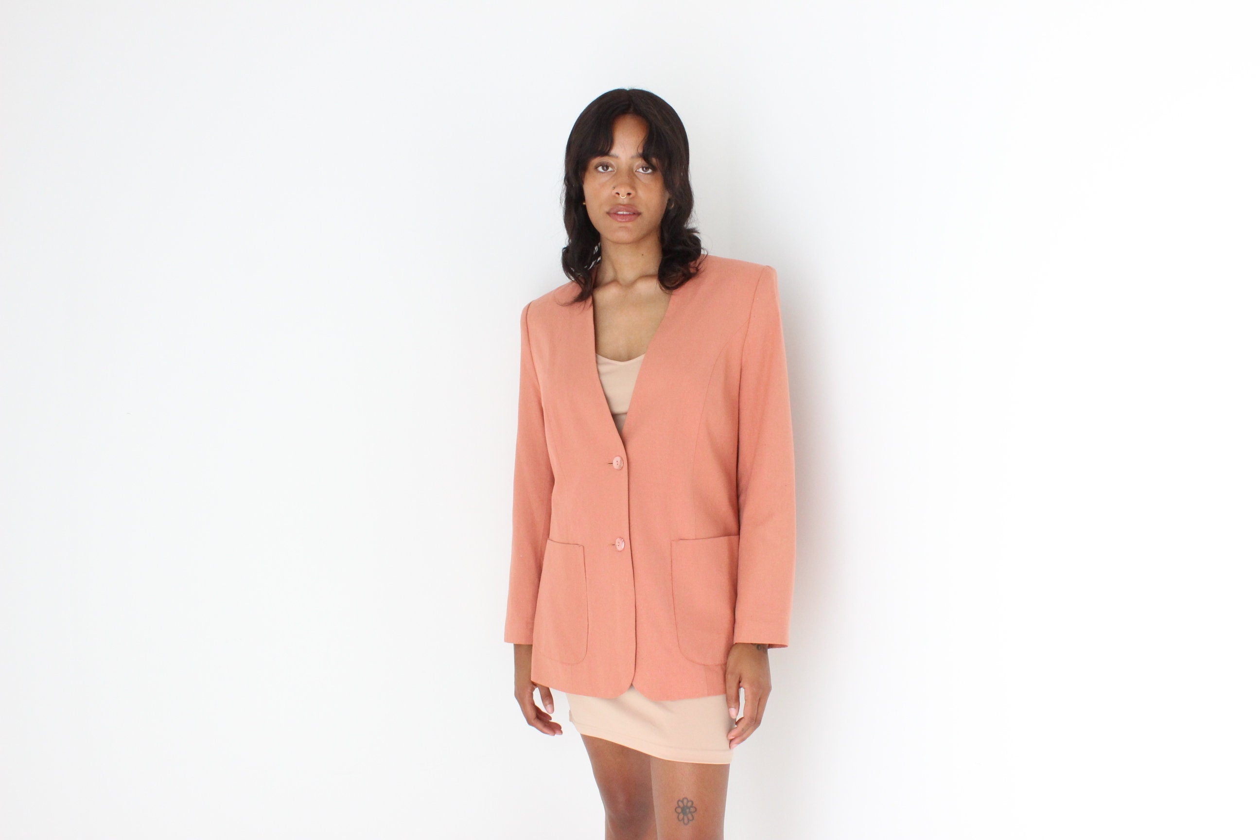 80s {Raw Silk} Woven Boxy Blazer Dress