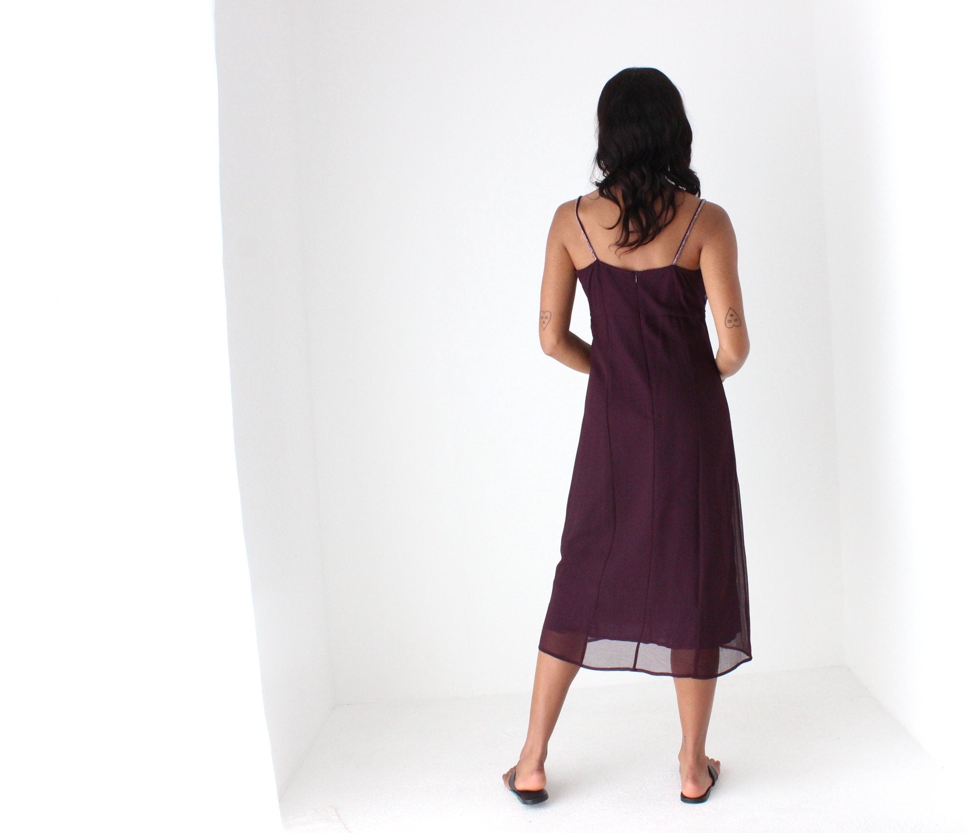 90s Beaded Spaghetti Strap & Gauze Summer Slip