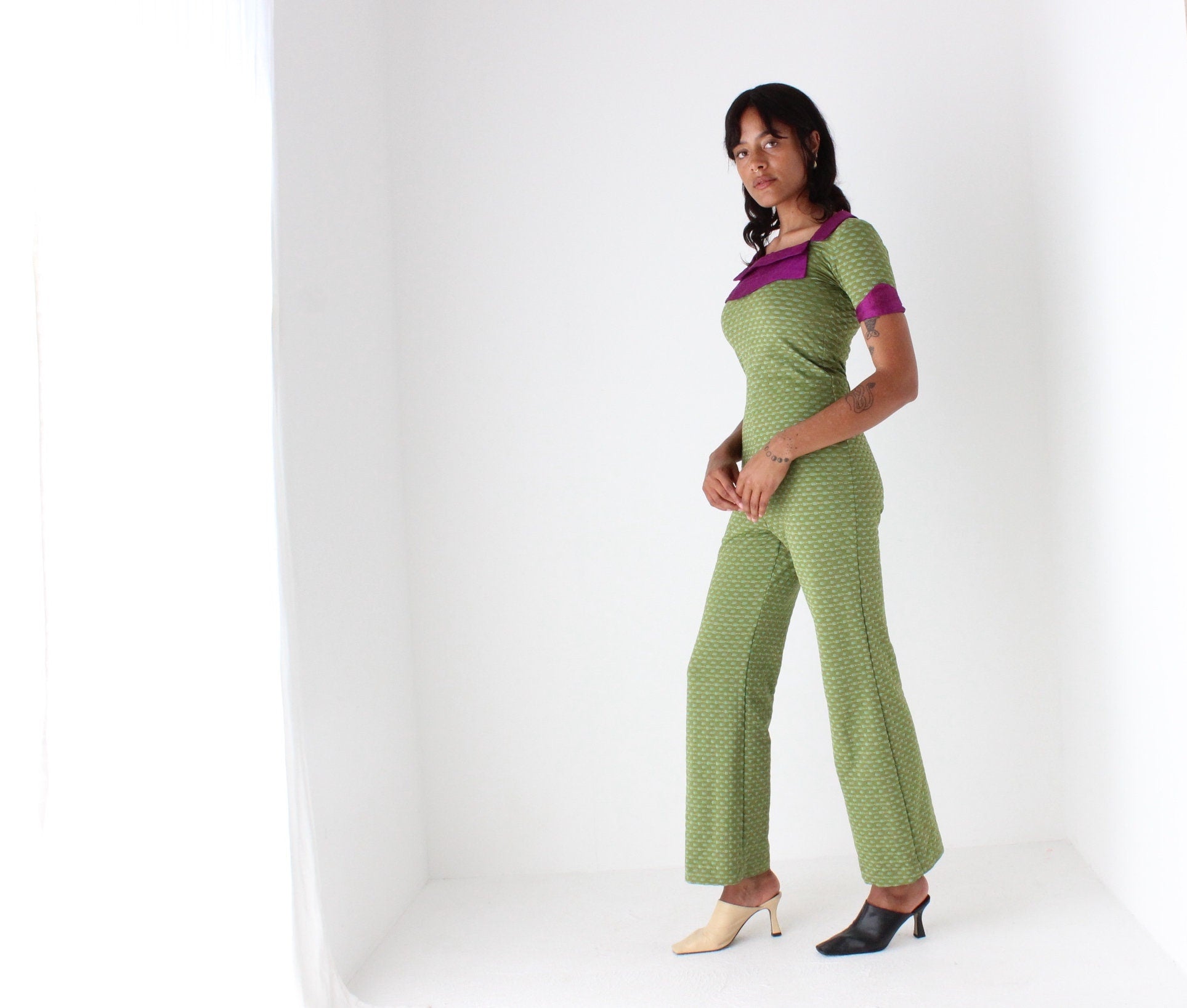 Stunning 70s Sexy Stretch Fitted Disco Jumpsuit