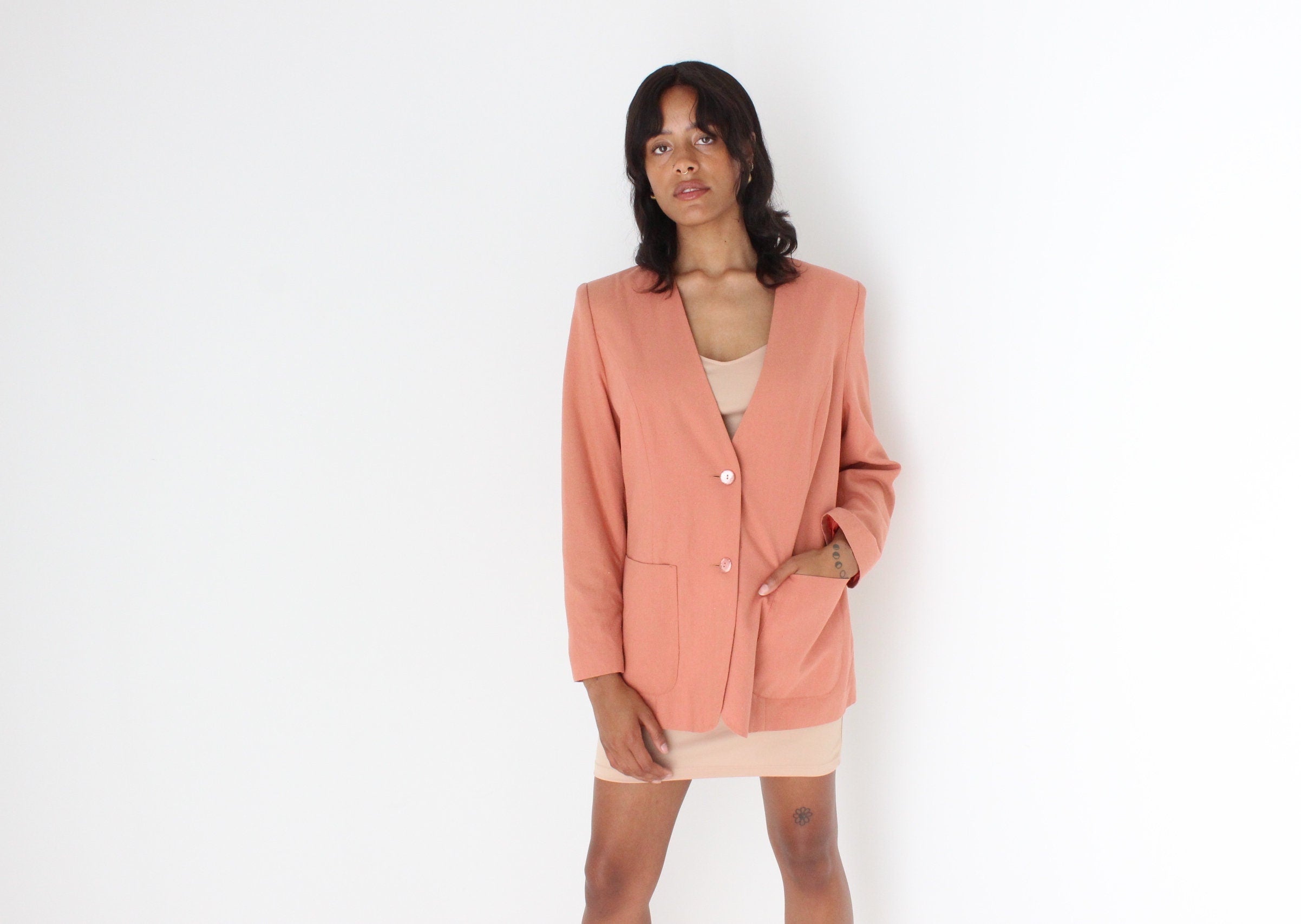80s {Raw Silk} Woven Boxy Blazer Dress