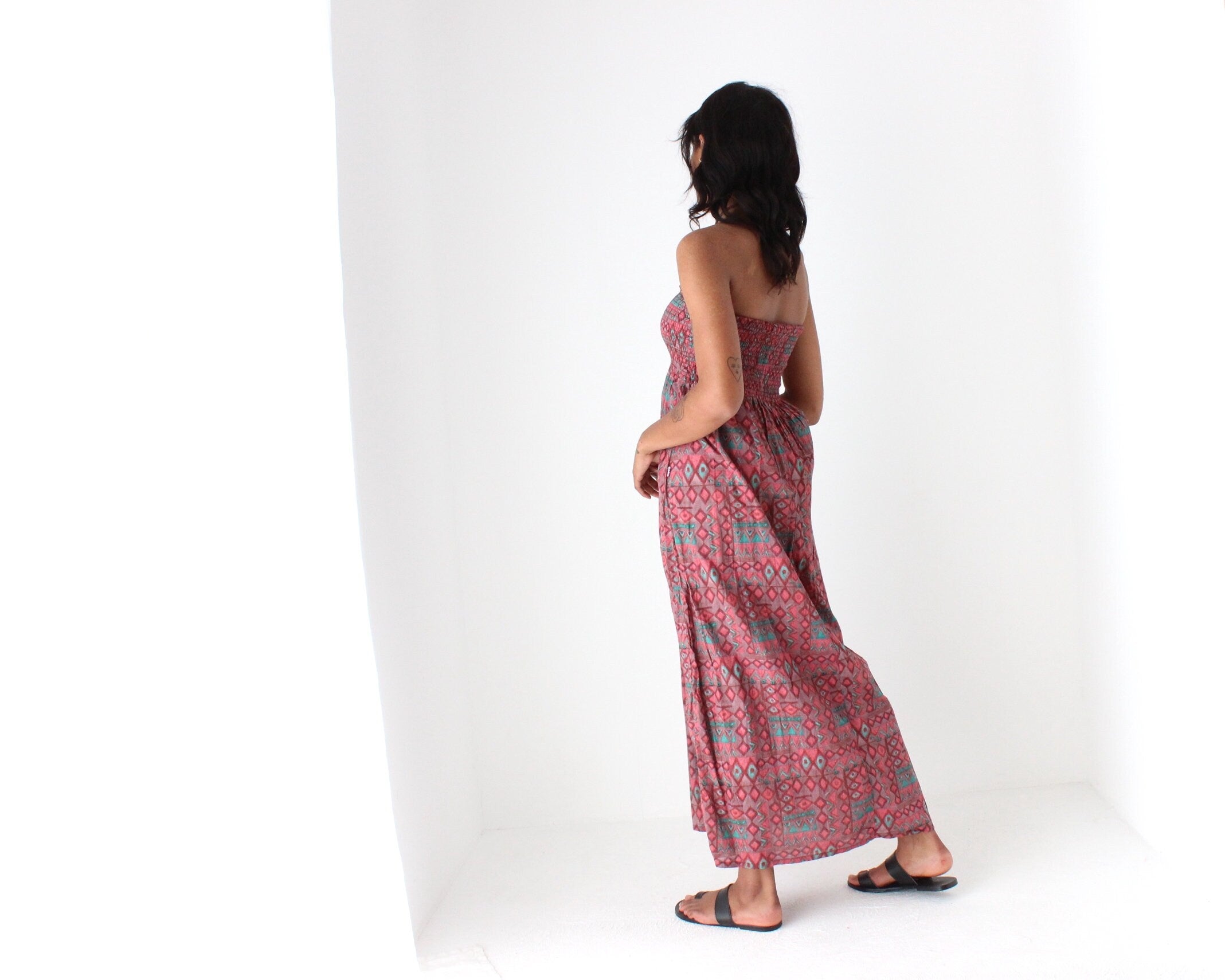 2000s Printed Cotton O-Ring Halter Dress