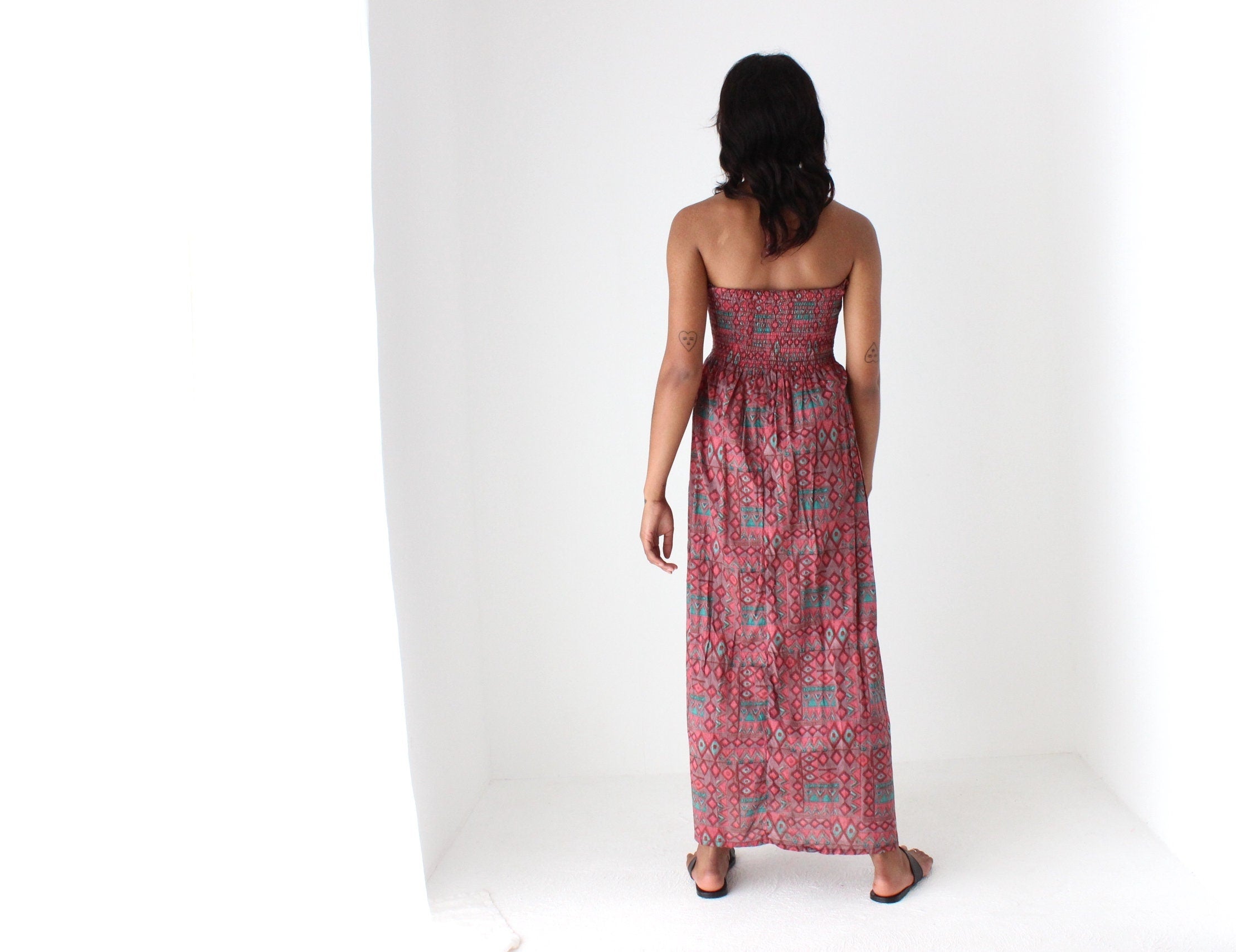 2000s Printed Cotton O-Ring Halter Dress