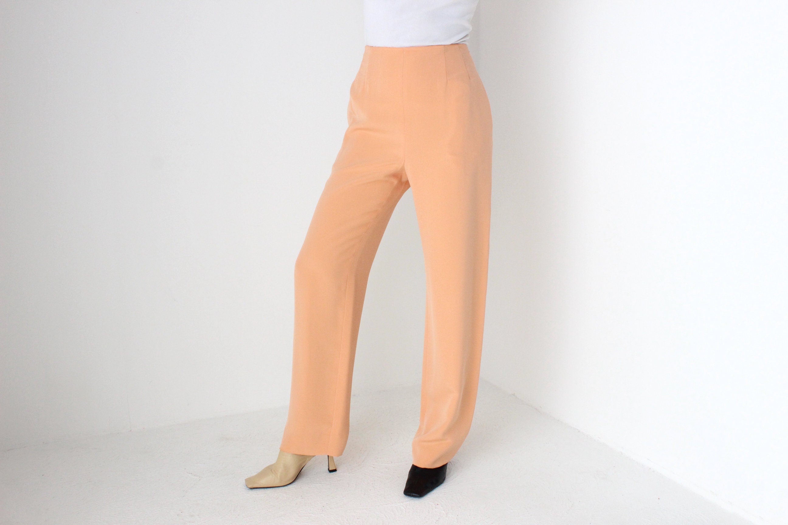 80s Bill Blass Pastel Peach ~ Pure Silk ~ Slacks