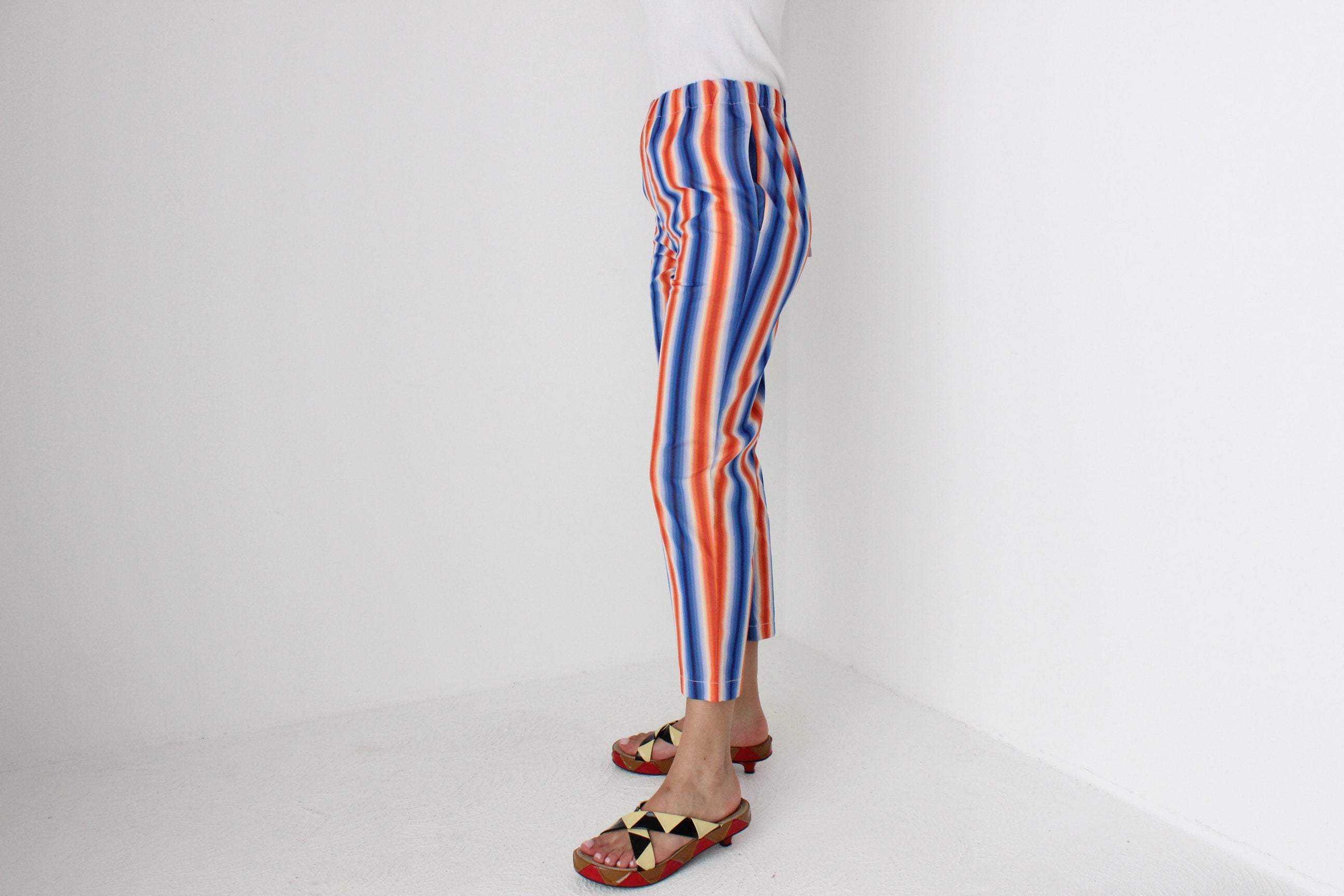 Y2K MARNI Bold Striped Cotton High Waist Cropped Capris