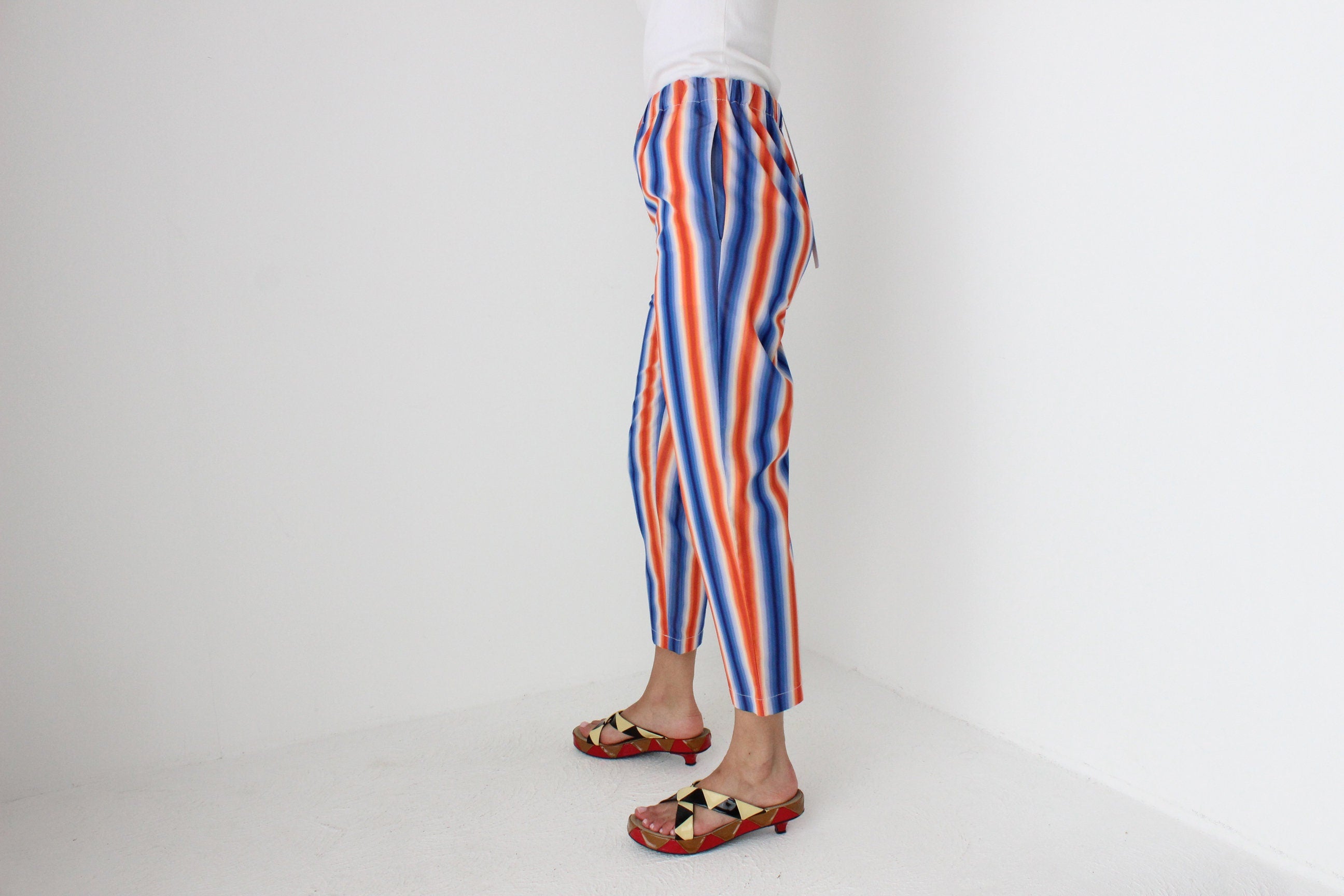 Y2K MARNI Bold Striped Cotton High Waist Cropped Capris