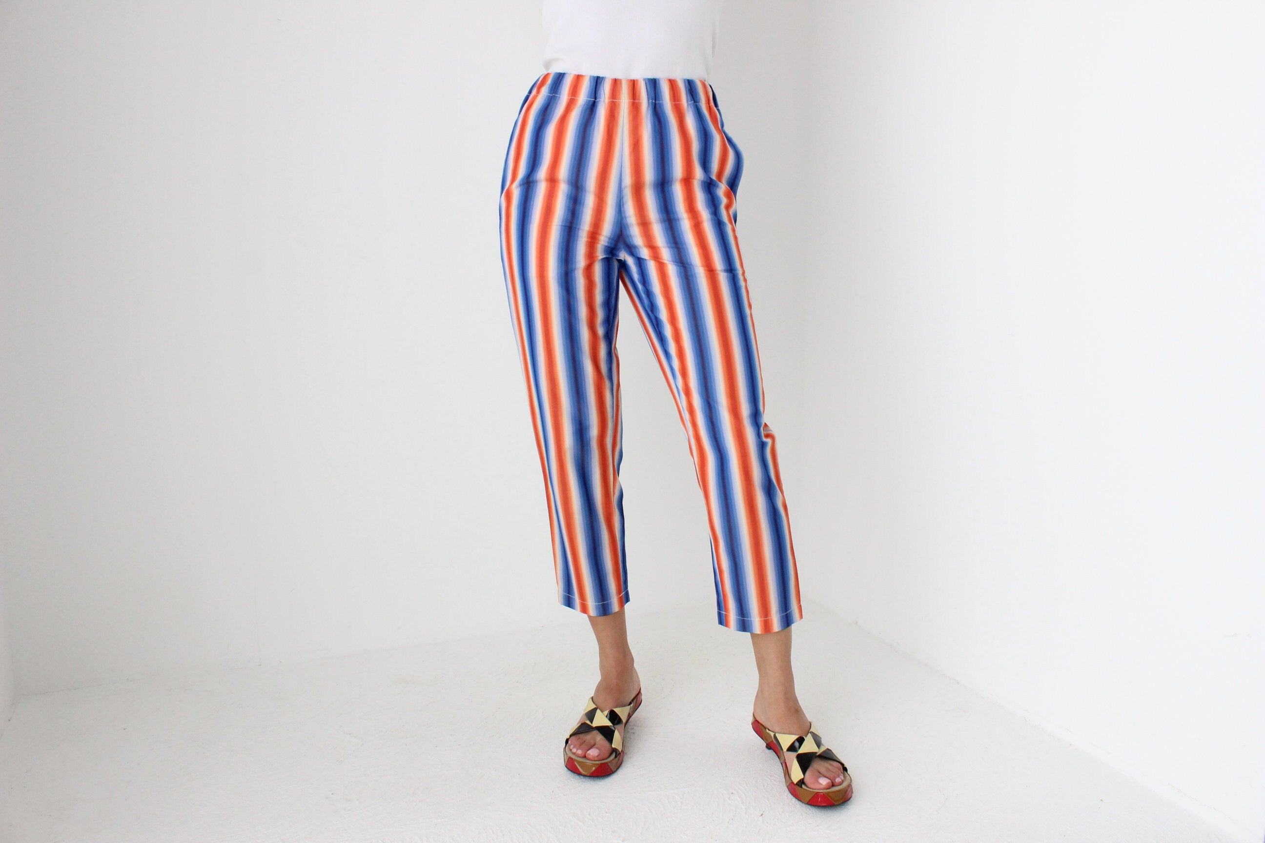 Y2K MARNI Bold Striped Cotton High Waist Cropped Capris