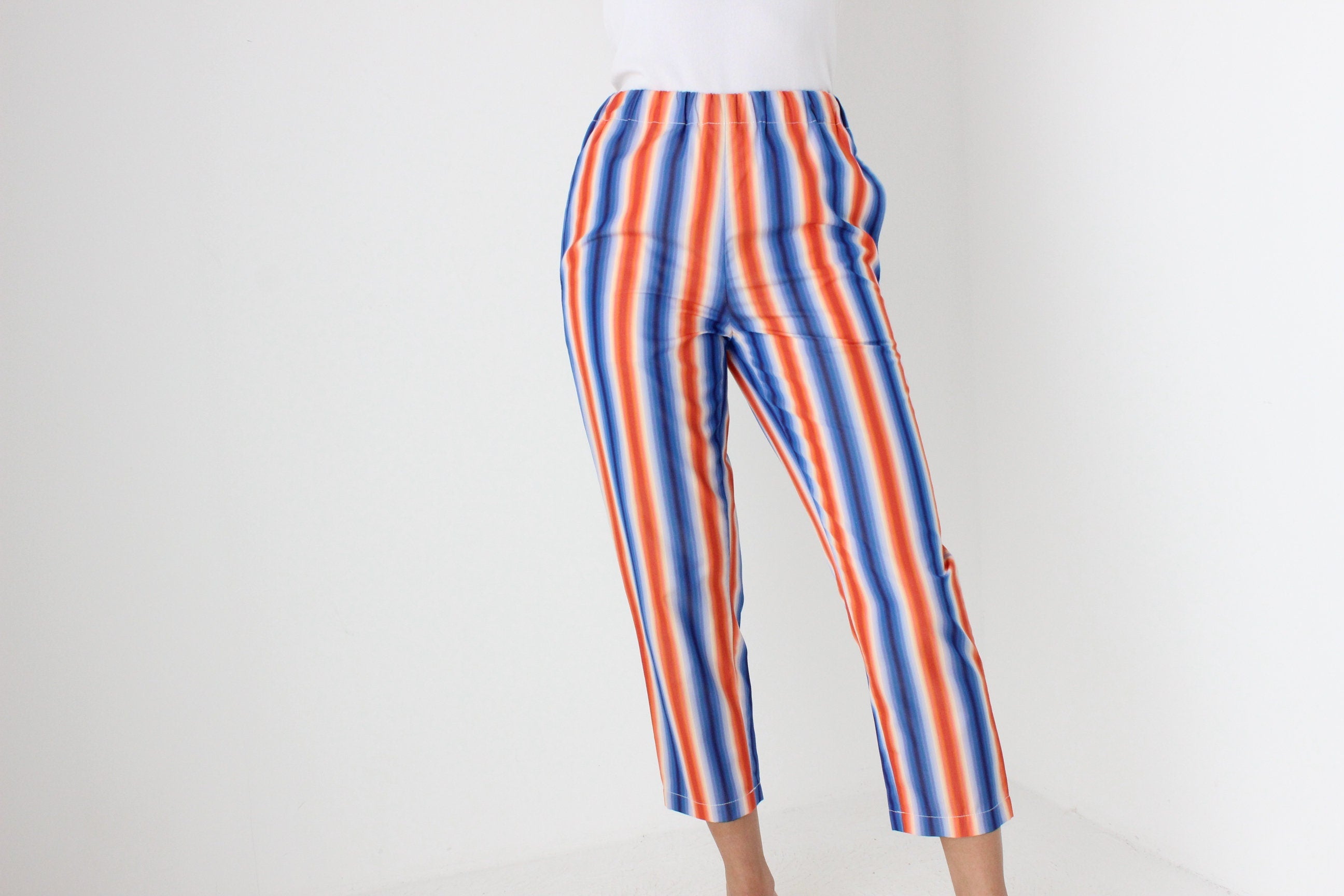 Y2K MARNI Bold Striped Cotton High Waist Cropped Capris