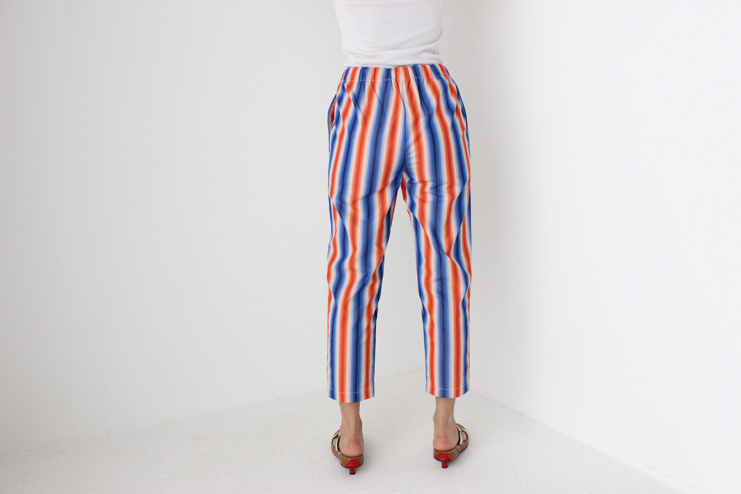 Y2K MARNI Bold Striped Cotton High Waist Cropped Capris