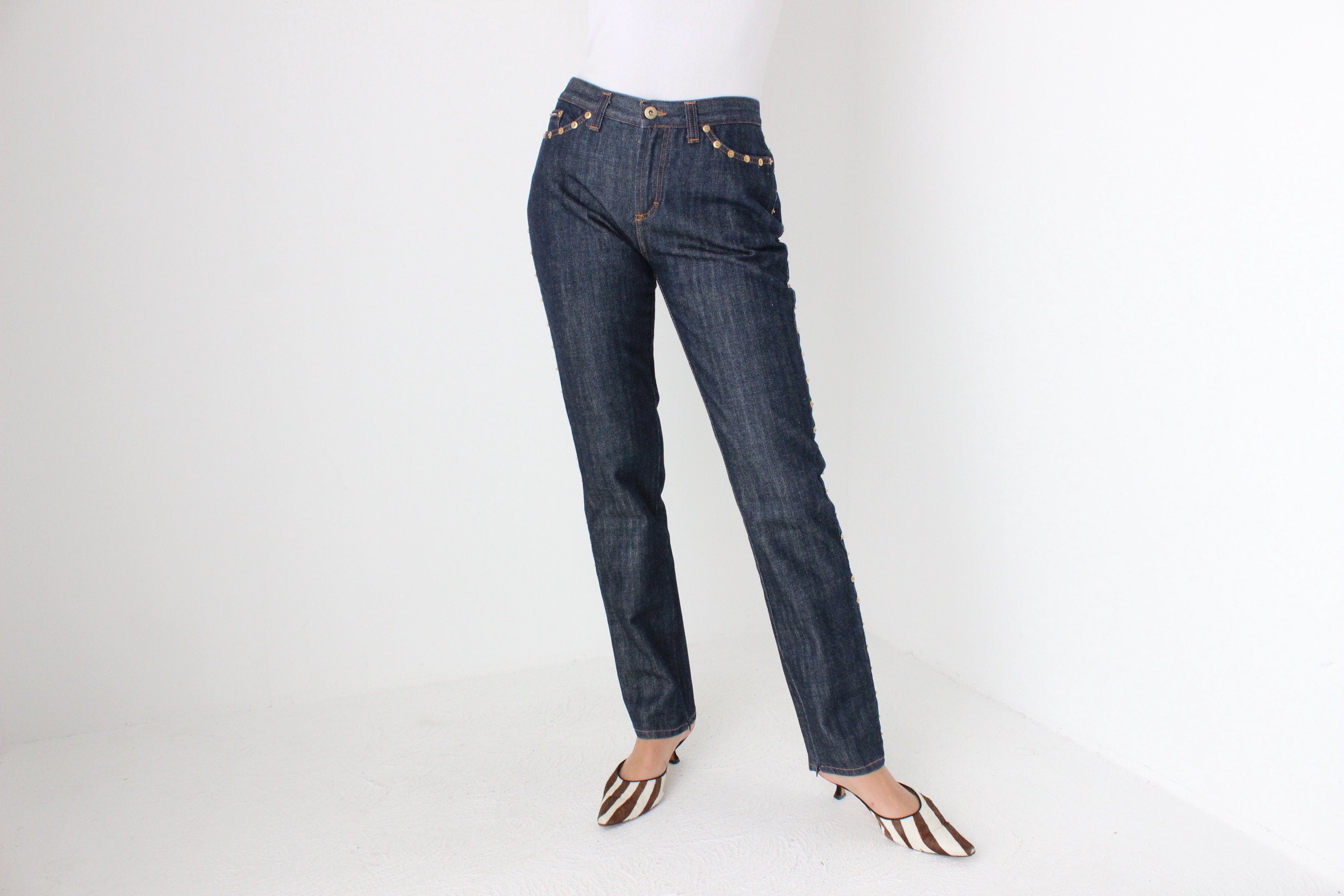 Y2K Dolce and Gabbana D&G Dark Wash Studded Denim Jeans