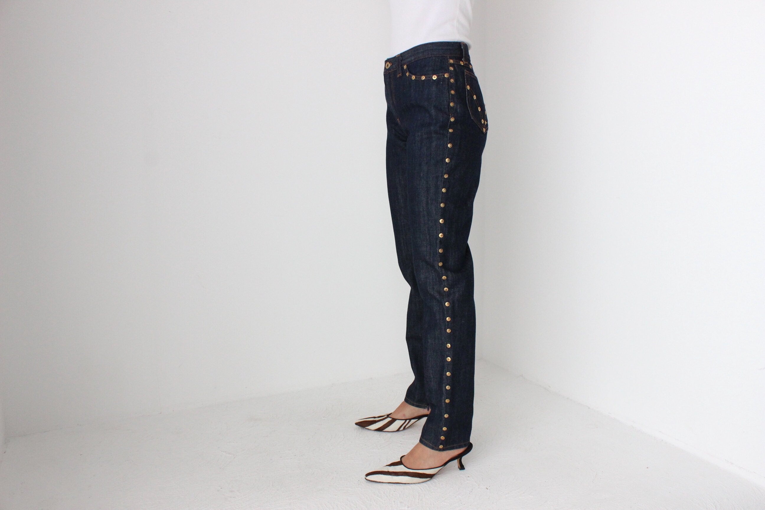 Y2K Dolce and Gabbana D&G Dark Wash Studded Denim Jeans