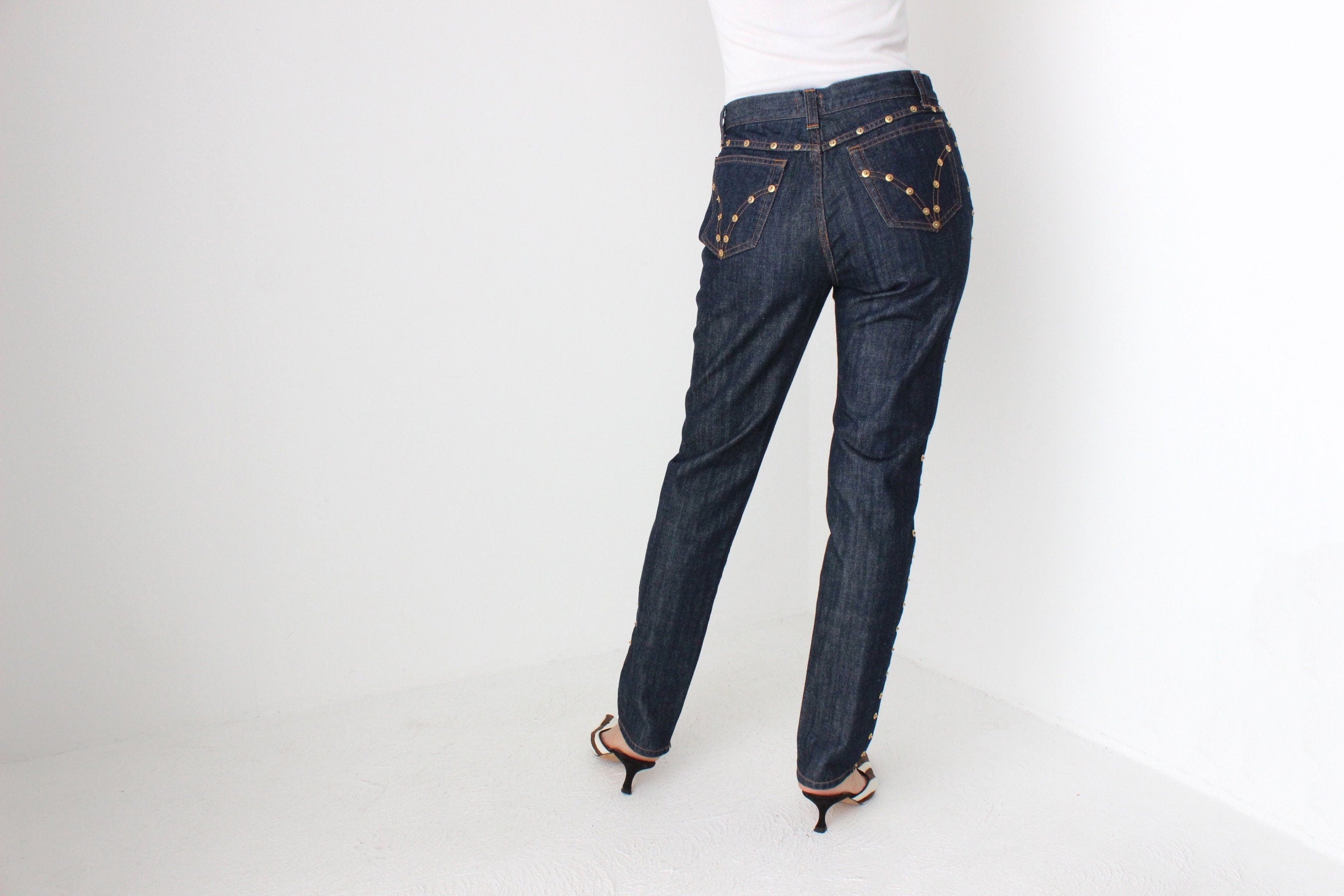 Y2K Dolce and Gabbana D&G Dark Wash Studded Denim Jeans