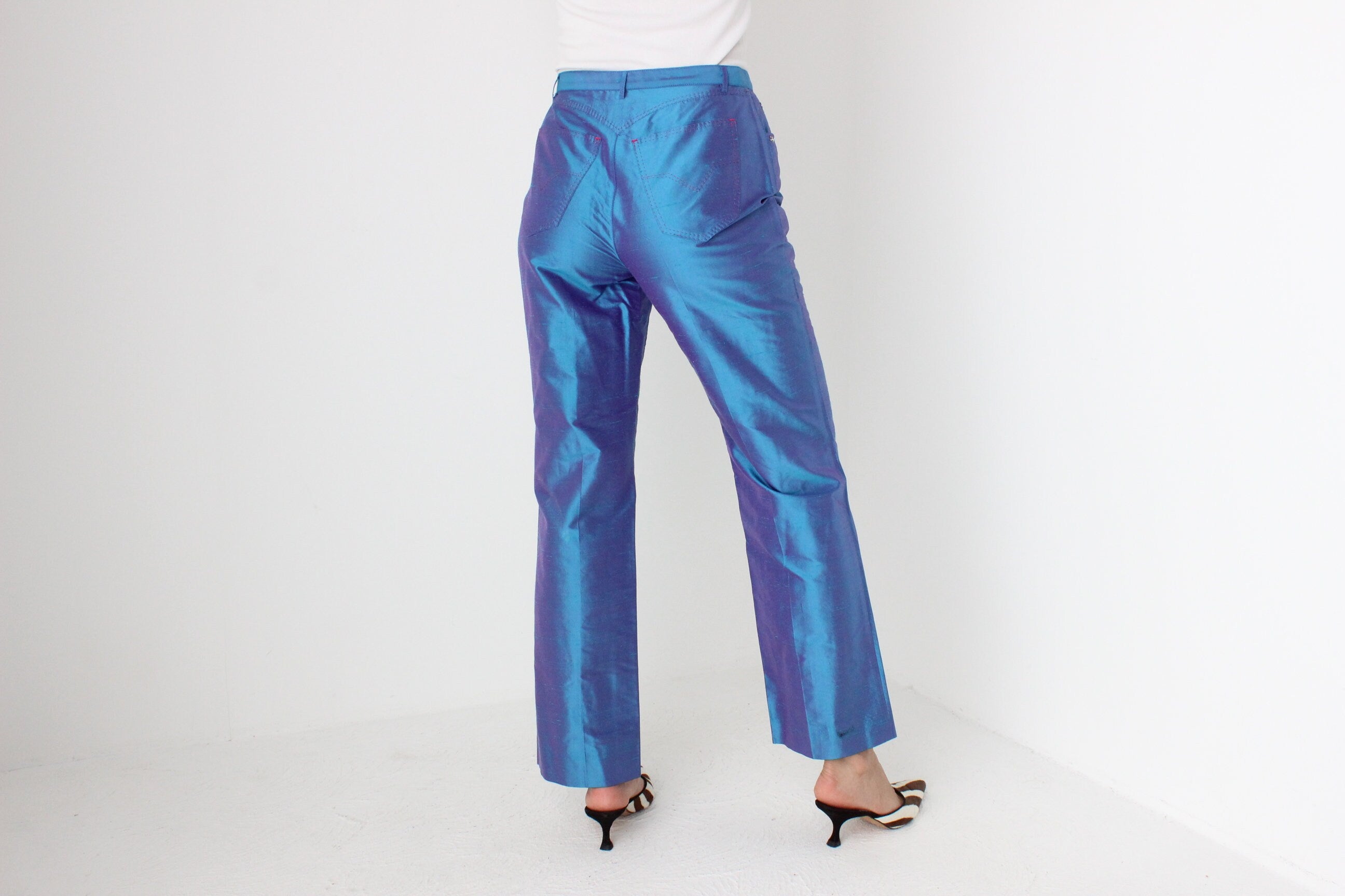 Donatella Versace 2000 Collection Raw Silk Holographic Jeans