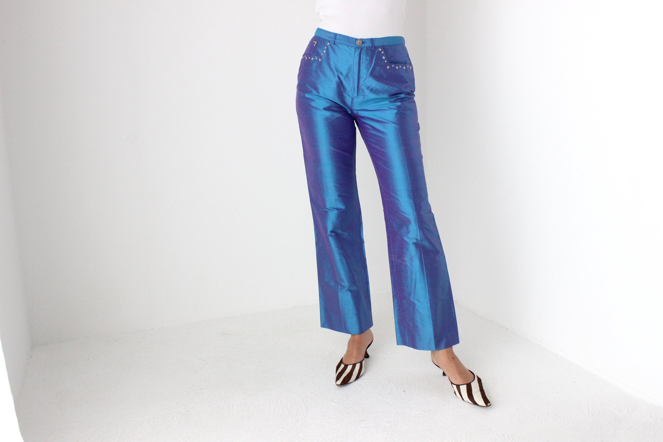 Donatella Versace 2000 Collection Raw Silk Holographic Jeans