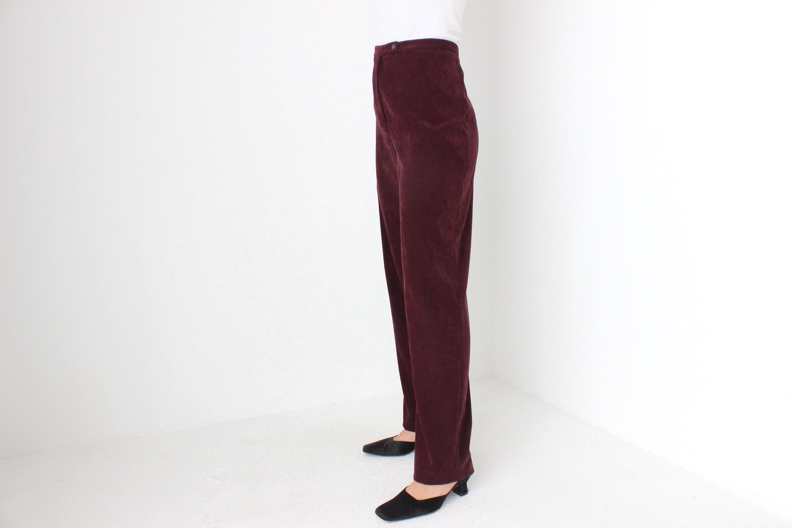 90s Suede-Feel Eggplant Purple Minimal Slacks