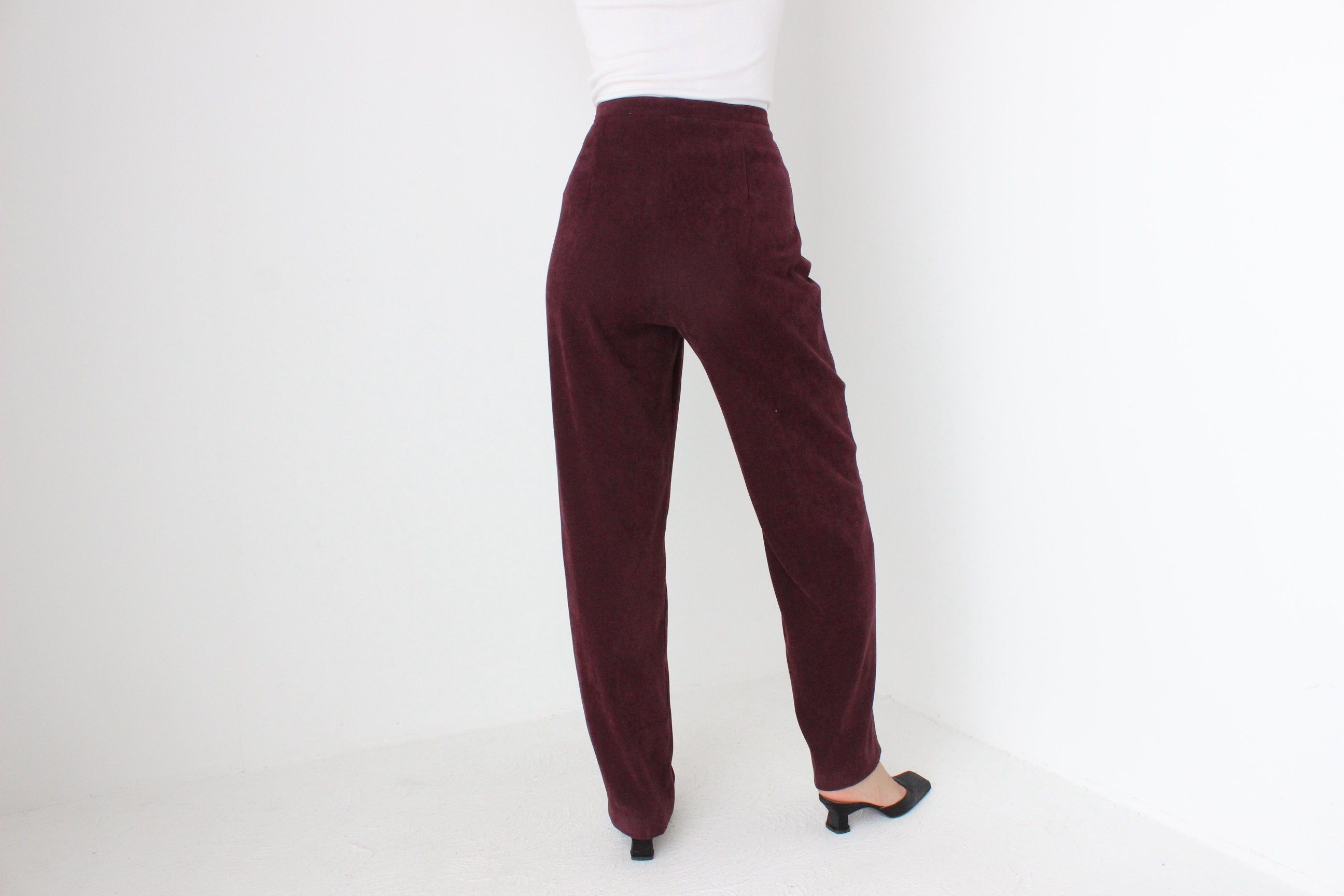 90s Suede-Feel Eggplant Purple Minimal Slacks