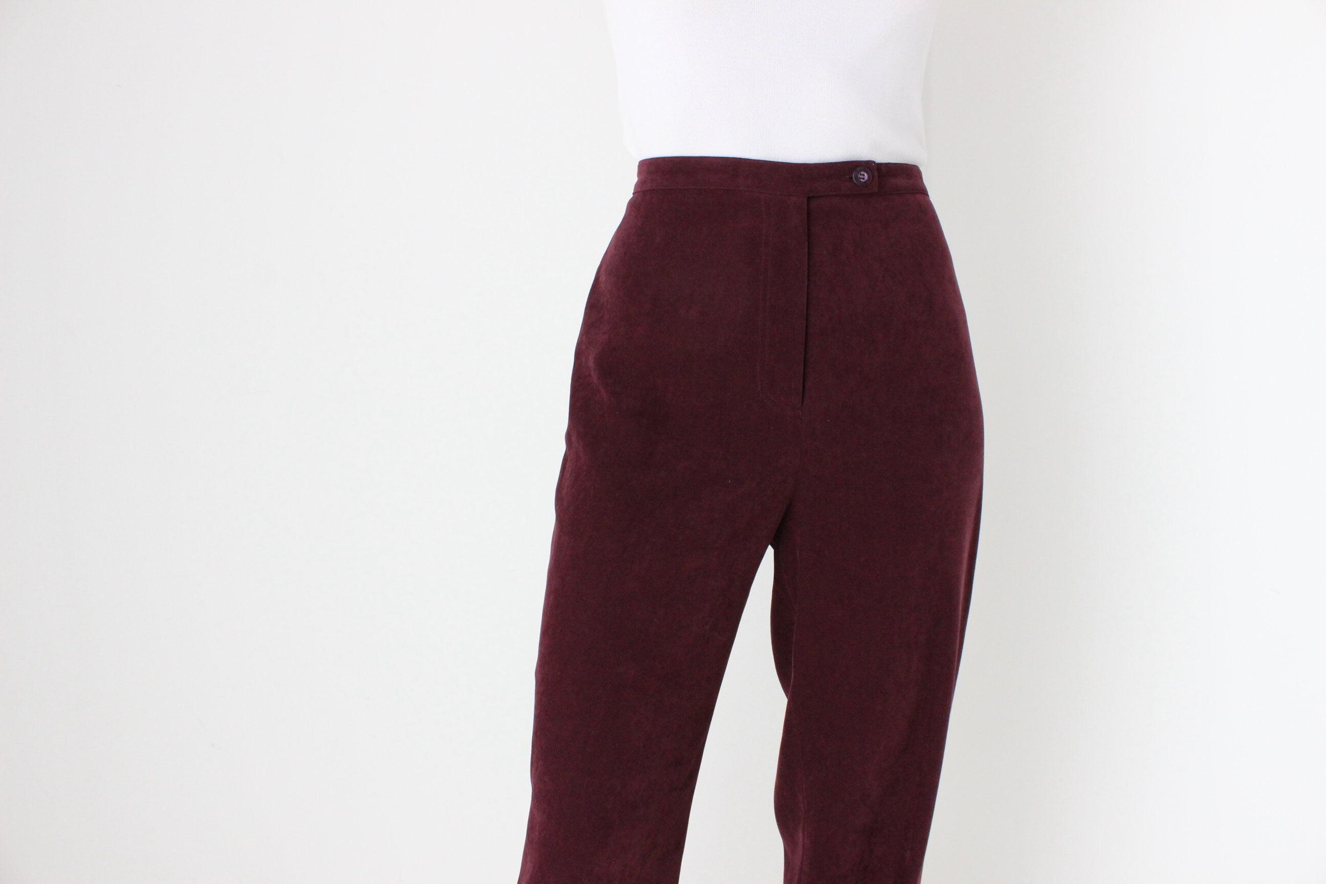 90s Suede-Feel Eggplant Purple Minimal Slacks
