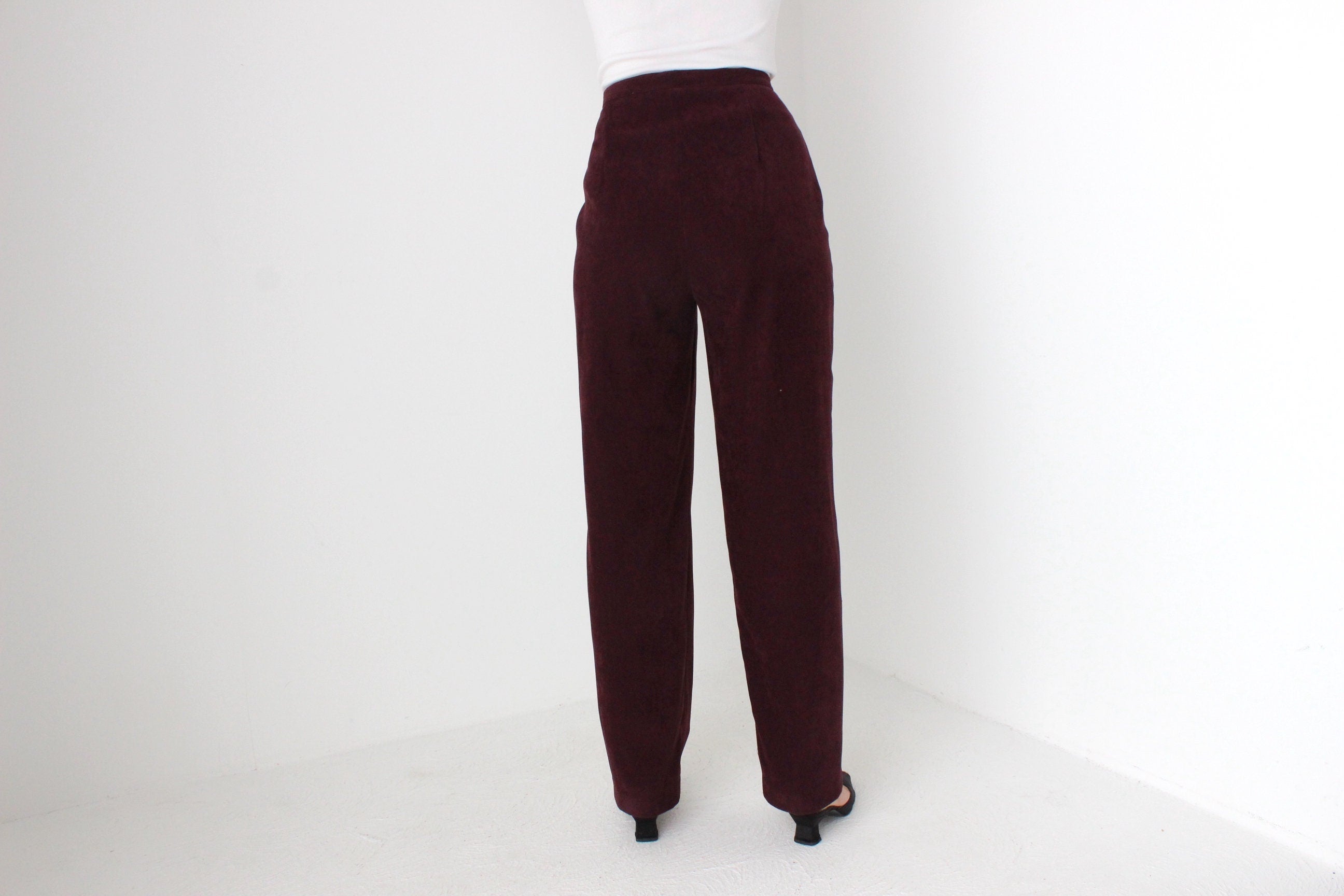 90s Suede-Feel Eggplant Purple Minimal Slacks