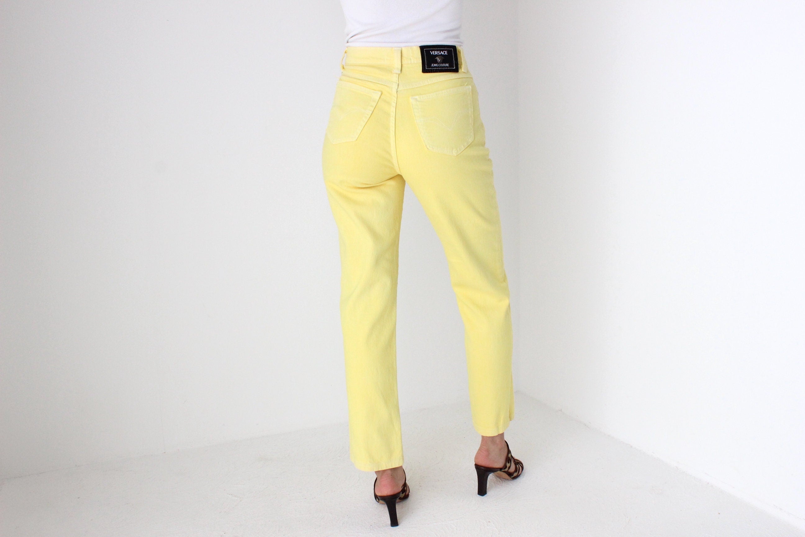 80s VERSACE Wearable Art Beaded Flower Jeans