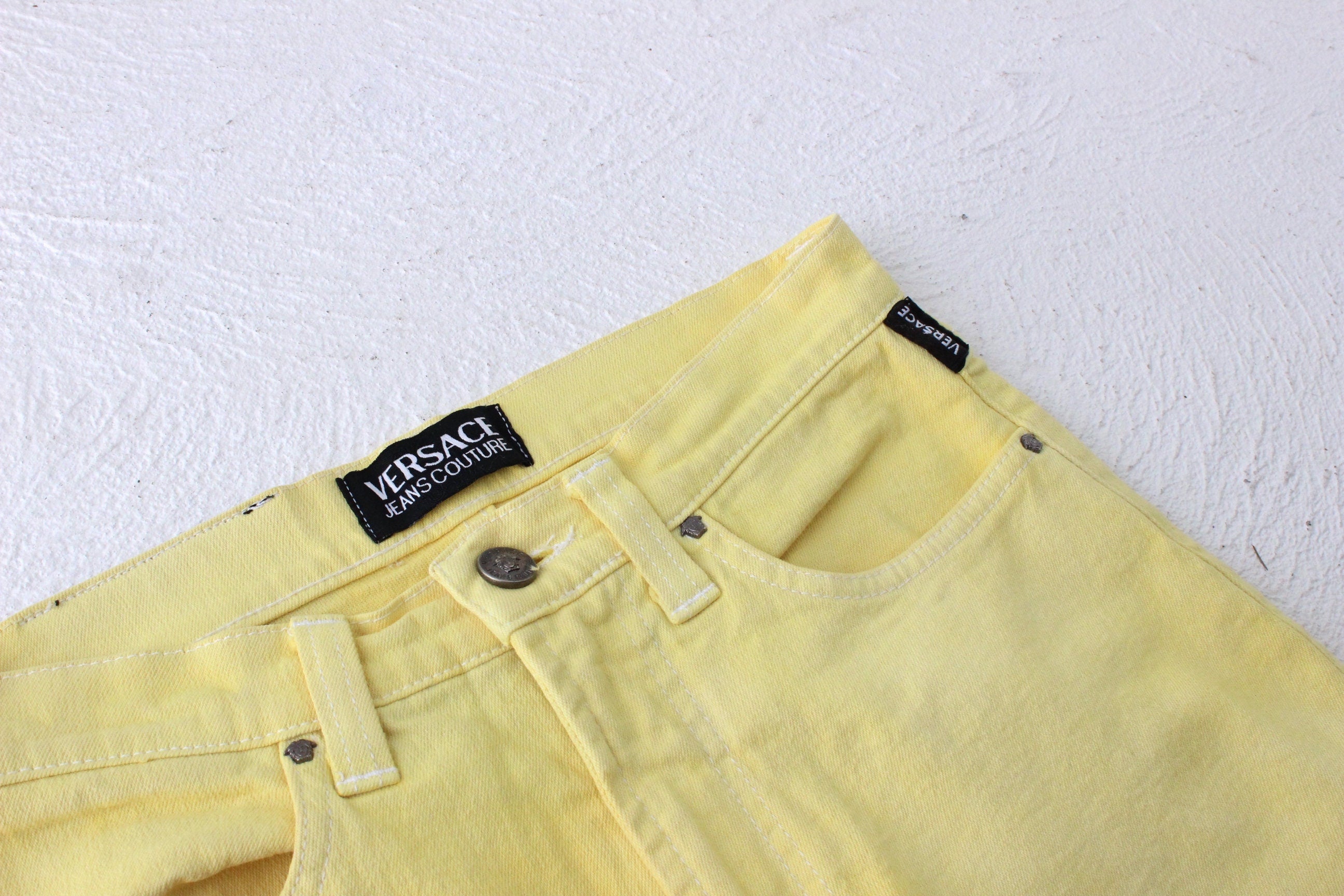 80s VERSACE Wearable Art Beaded Flower Jeans