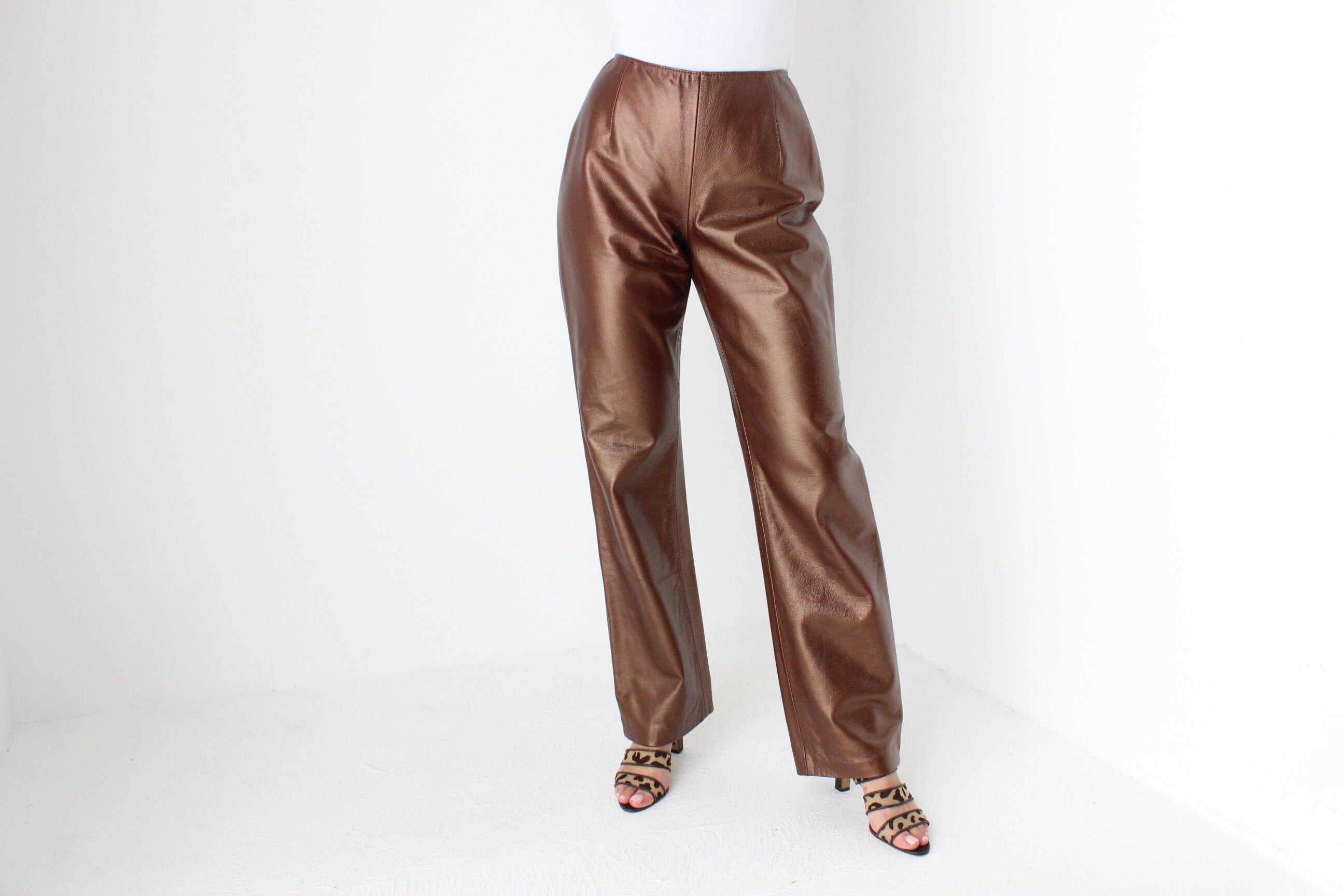 80s Metallic Bronze Leather Trousers by Australian Designer George Gross