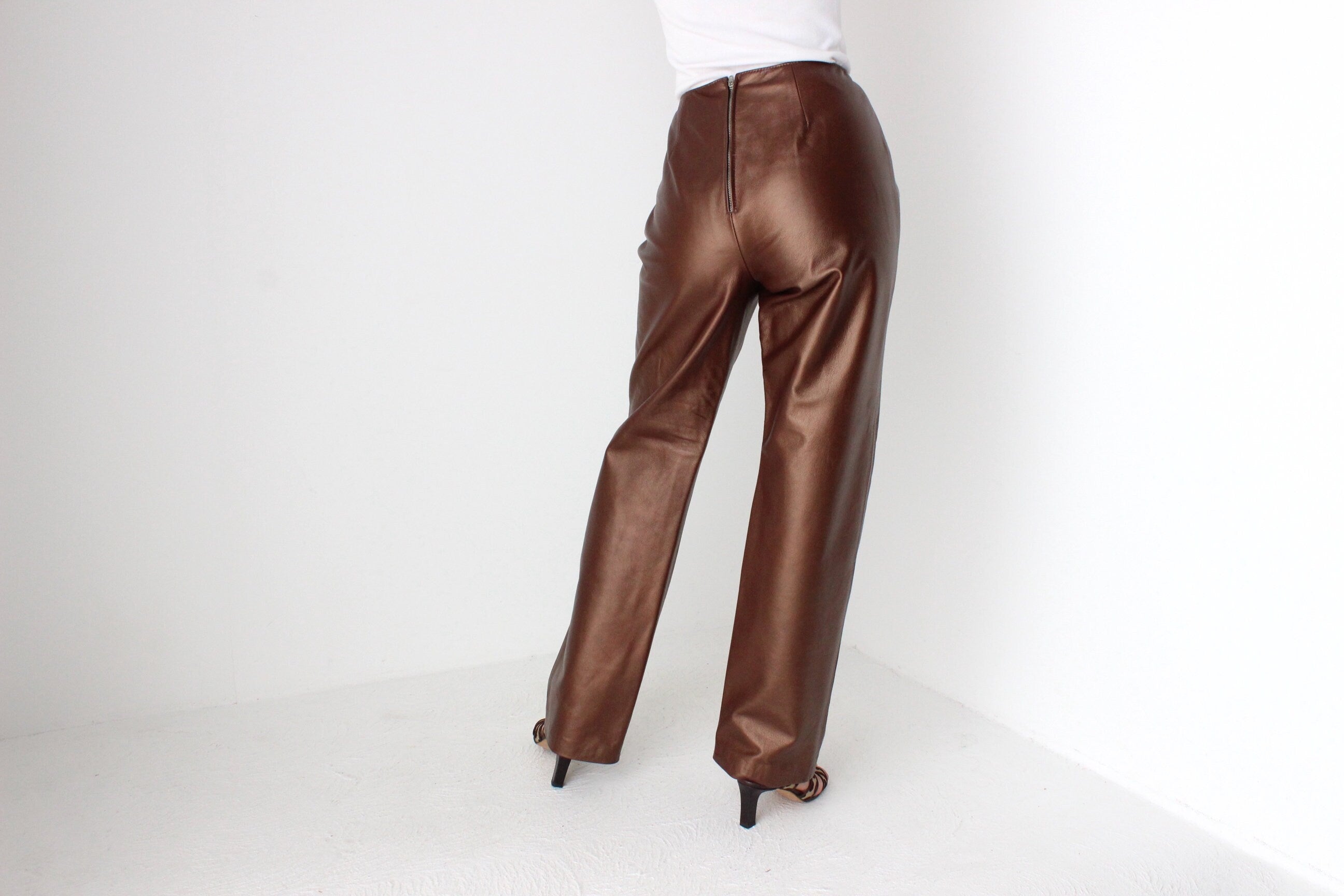 80s Metallic Bronze Leather Trousers by Australian Designer George Gross