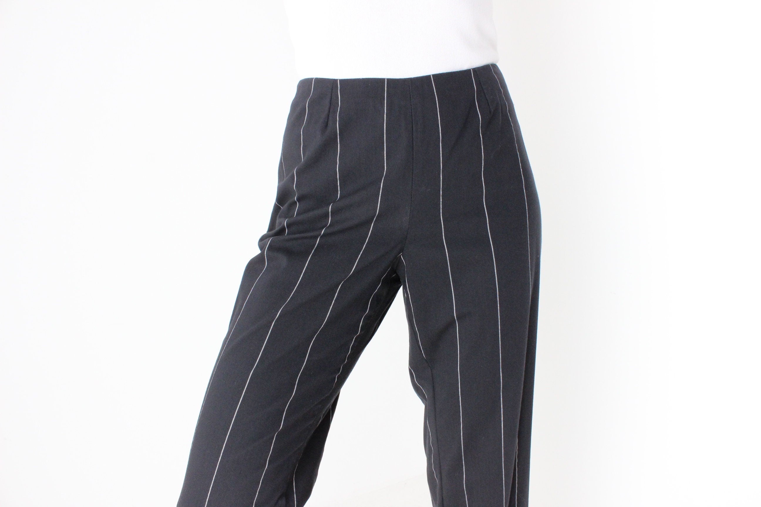 Y2K Versace Pinstripe Cotton Relaxed Leg Cropped Trousers