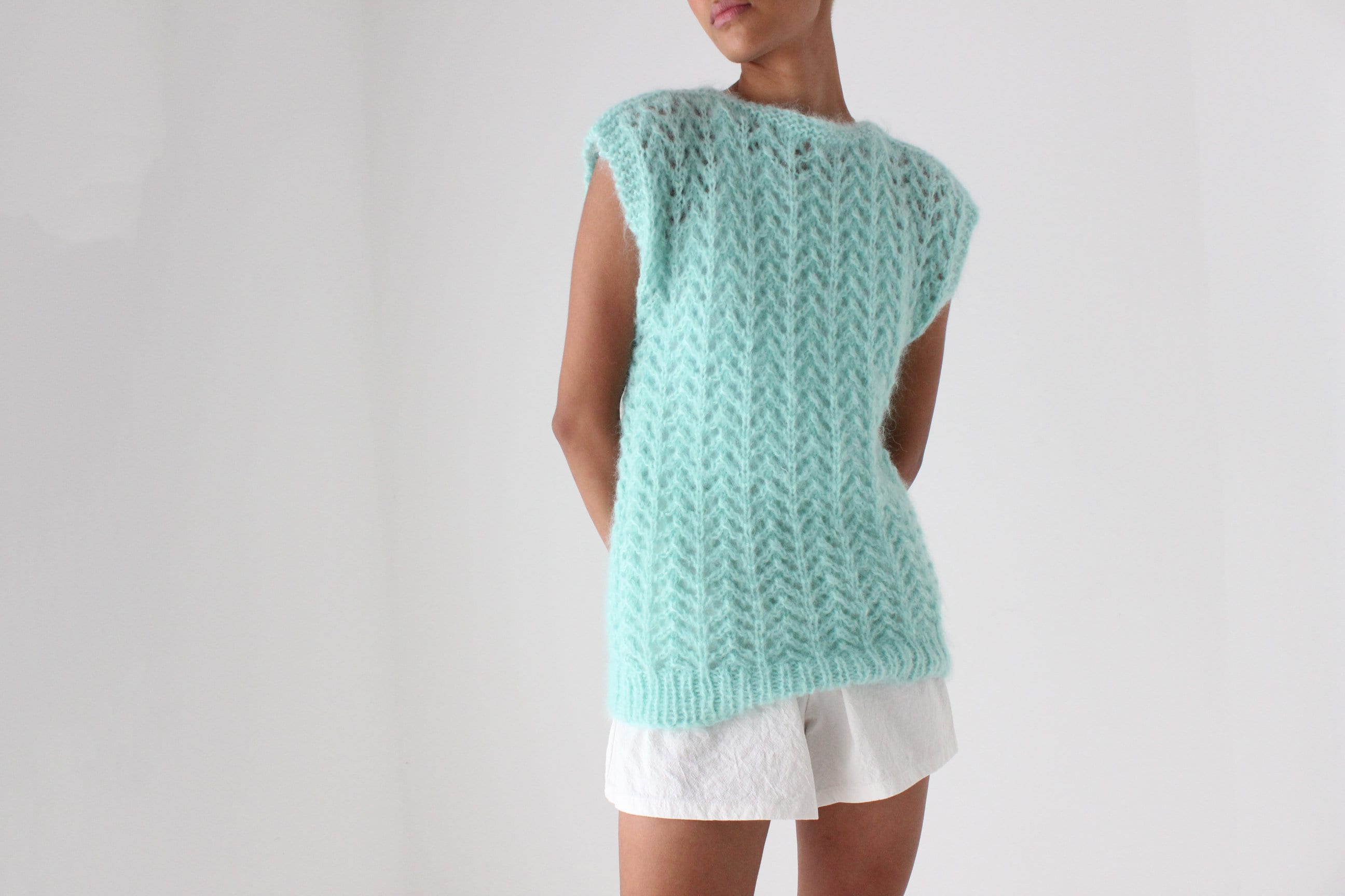 80s Pastel Hand Knit Mohair Sweater Vest Top