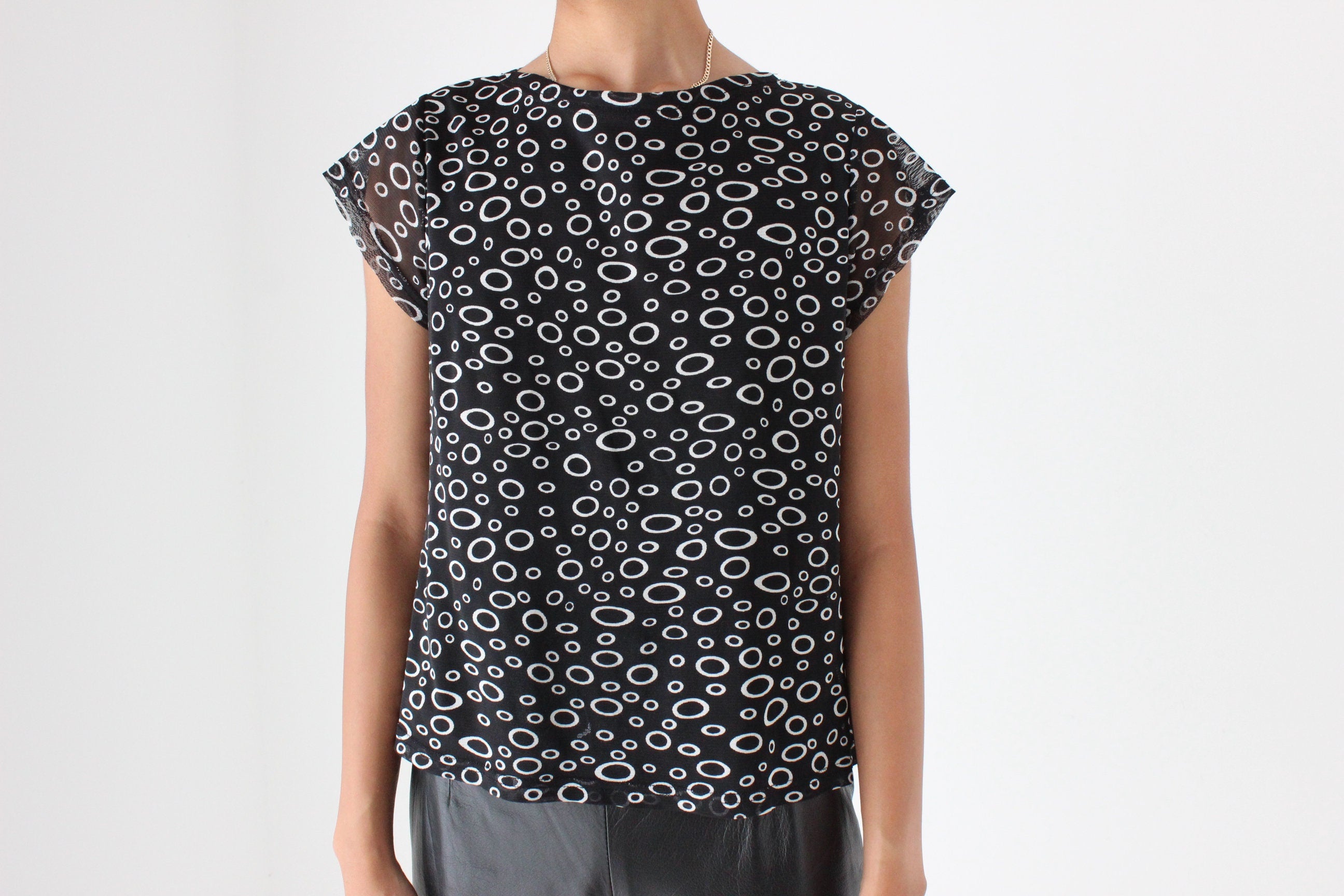 Y2K Abstract Mesh Circle Print Tee