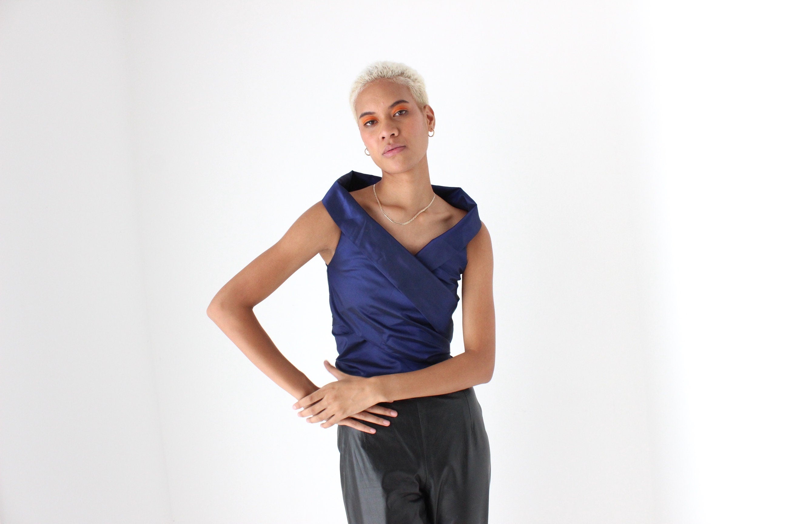 80s Carla Zampatti Sculptural Taffeta Wrap Top