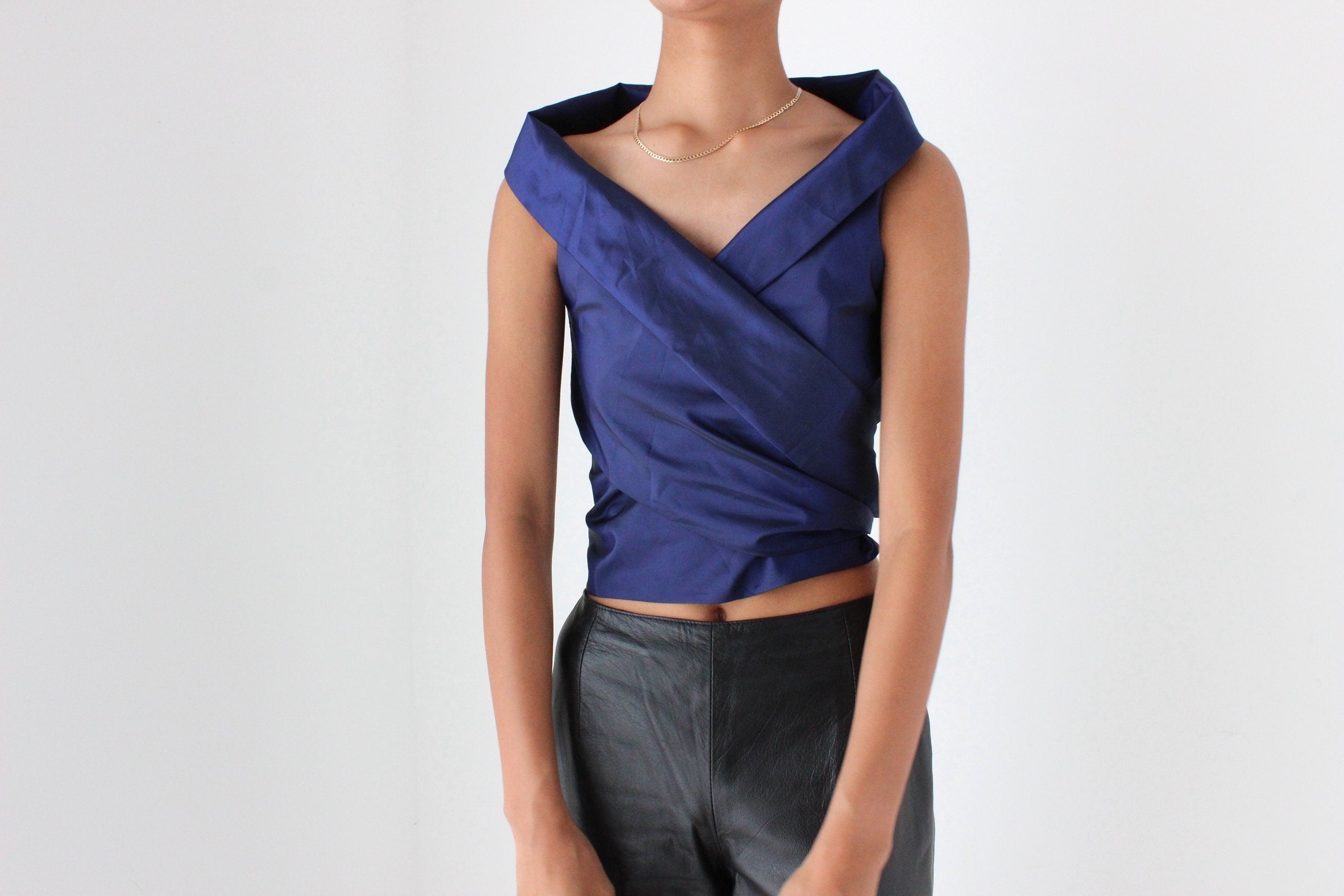 80s Carla Zampatti Sculptural Taffeta Wrap Top