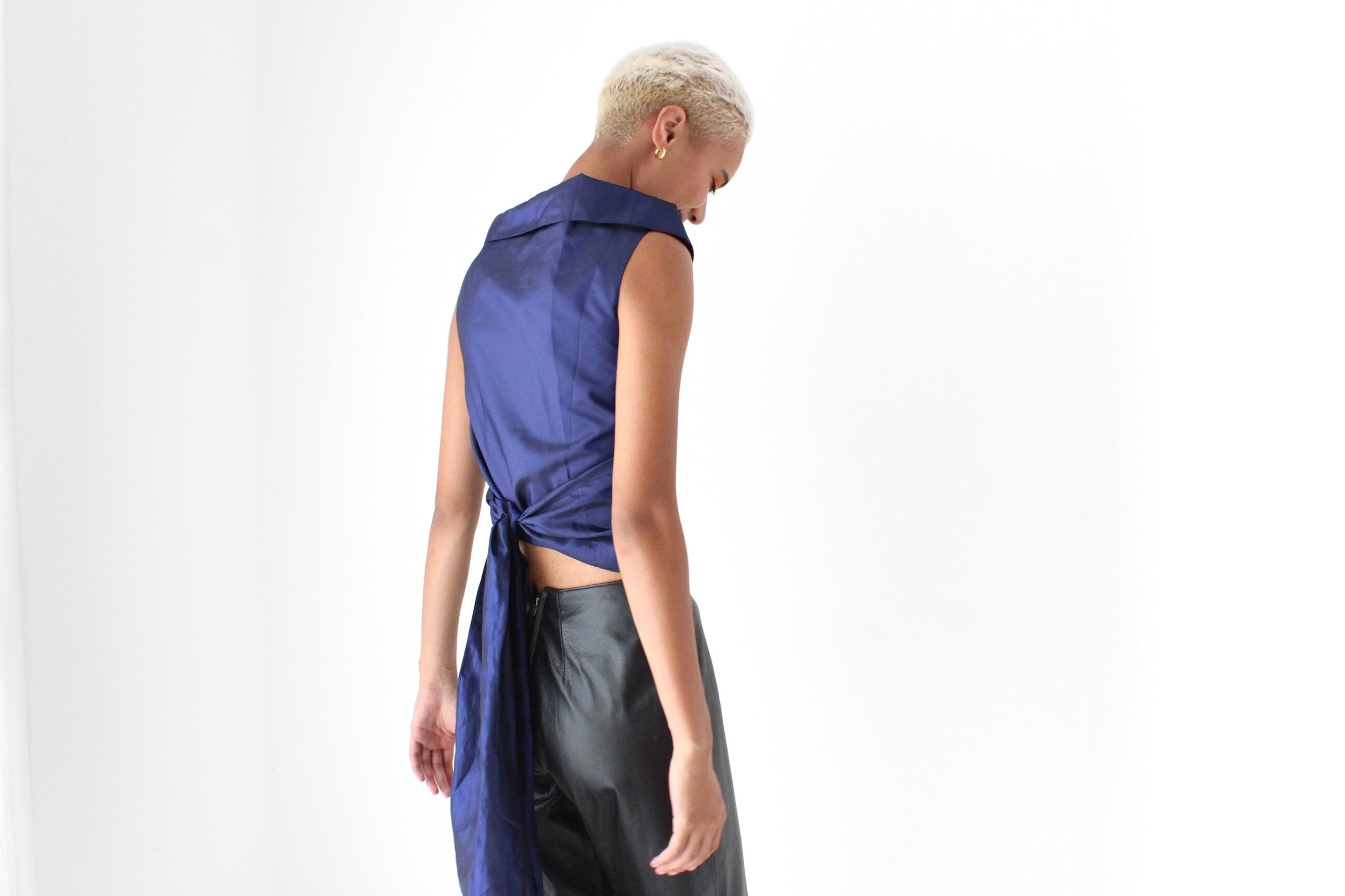 80s Carla Zampatti Sculptural Taffeta Wrap Top