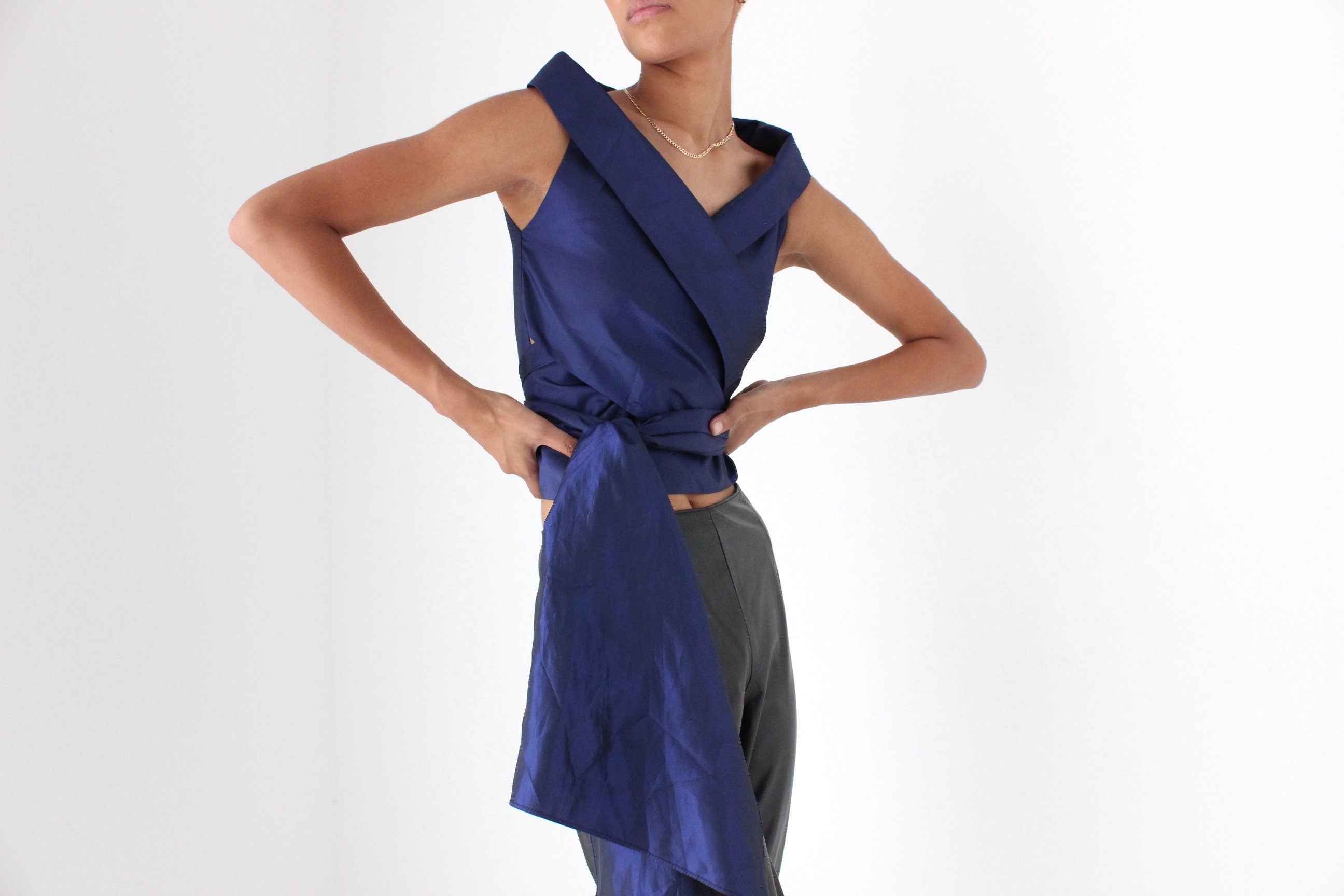80s Carla Zampatti Sculptural Taffeta Wrap Top