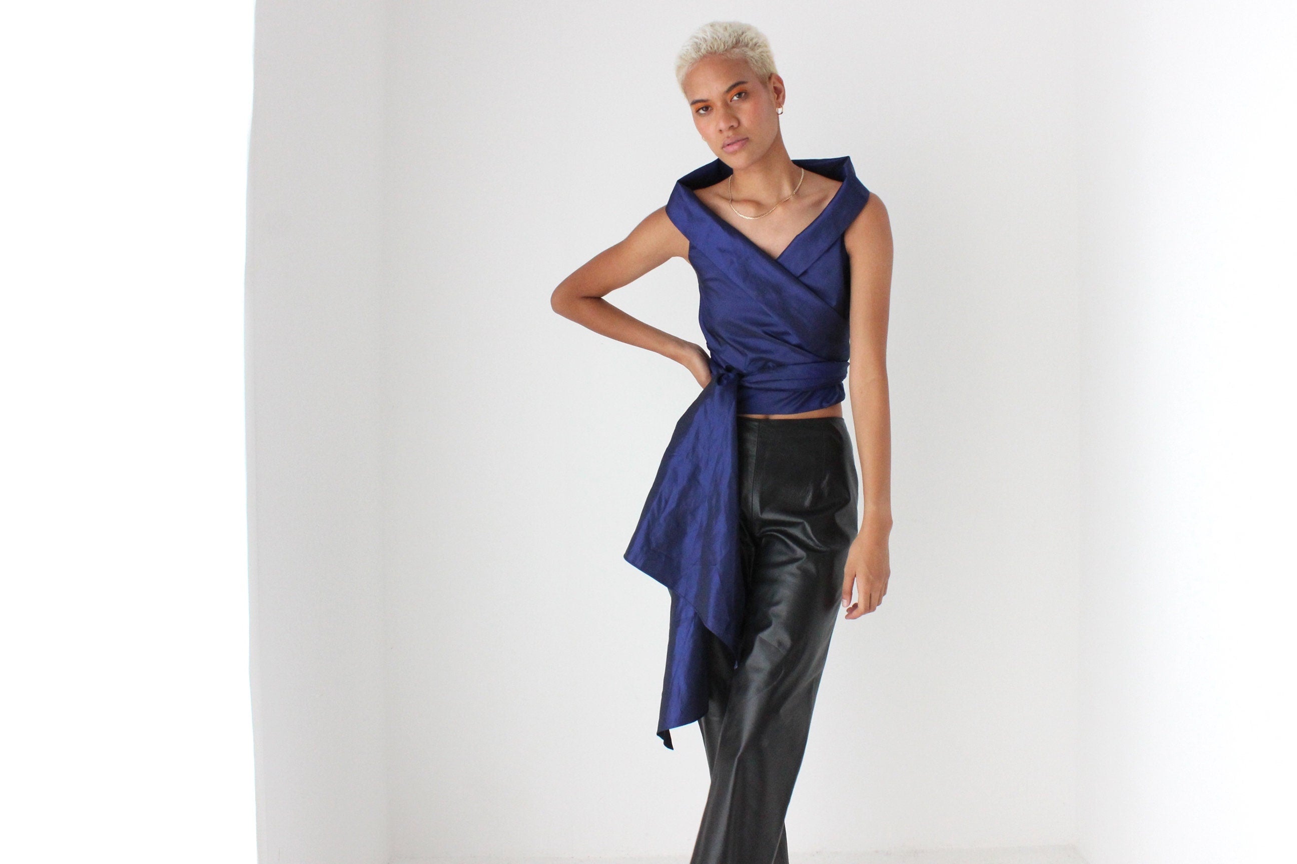 80s Carla Zampatti Sculptural Taffeta Wrap Top