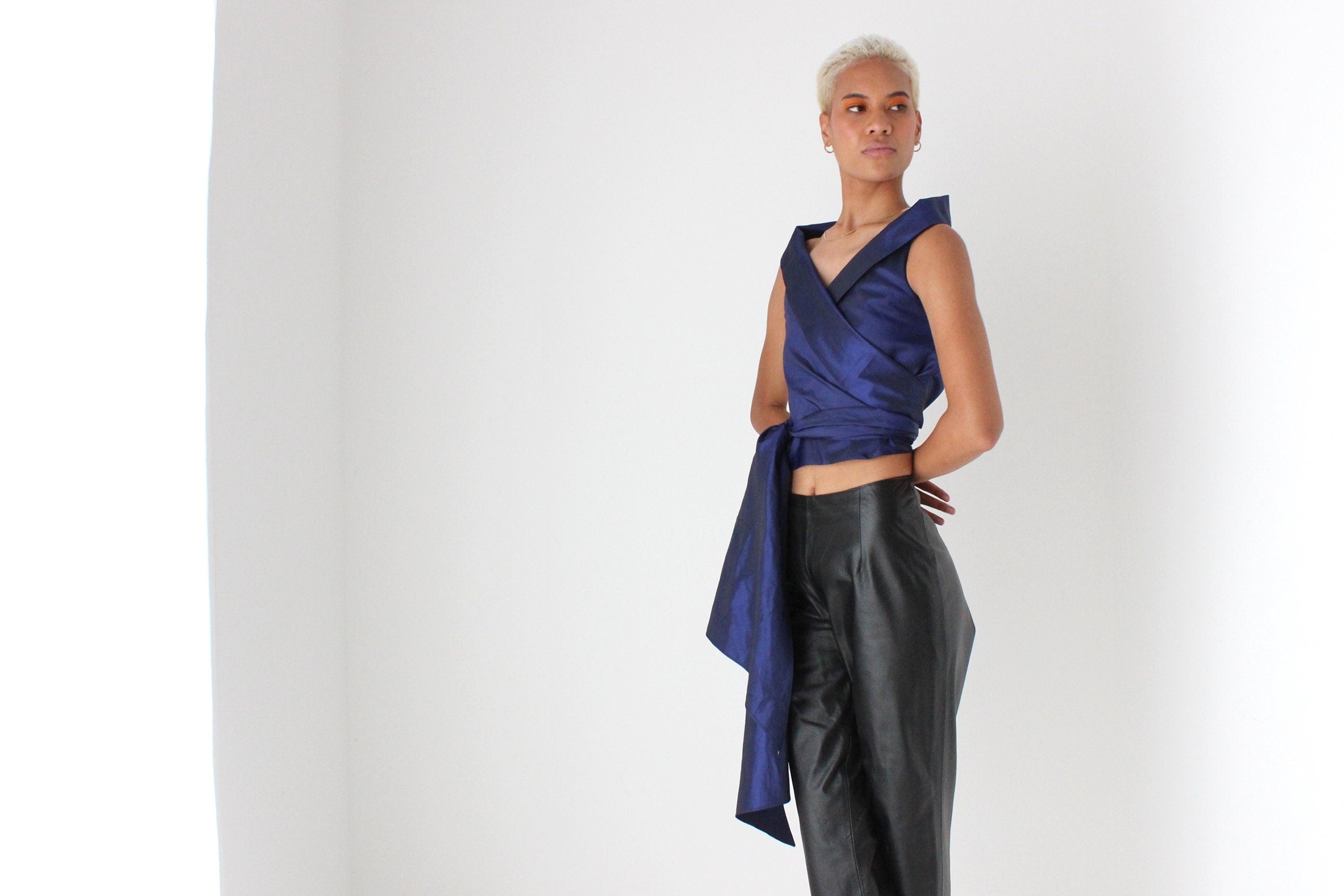 80s Carla Zampatti Sculptural Taffeta Wrap Top