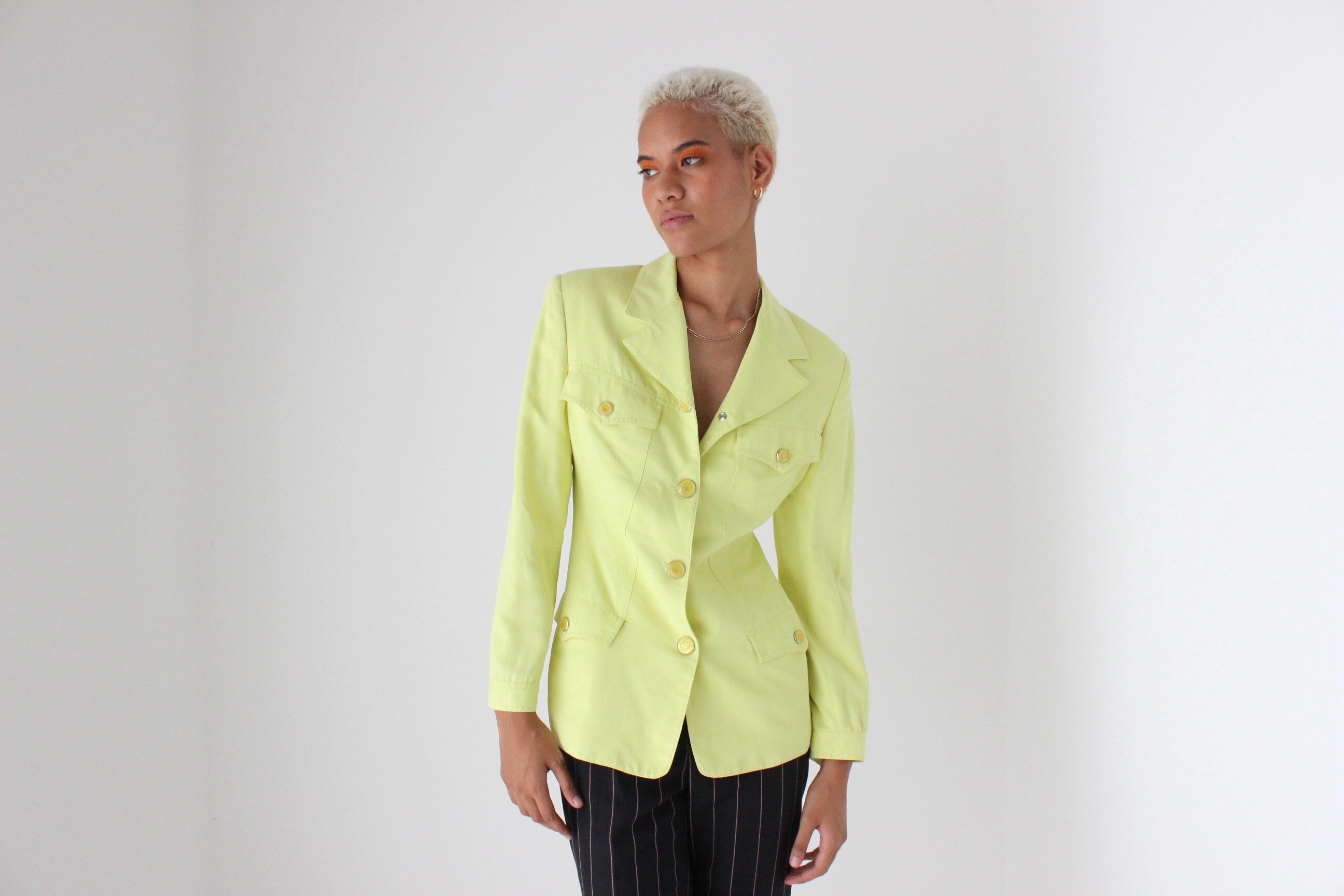 80s VERSACE Neon Lemon Power Blazer