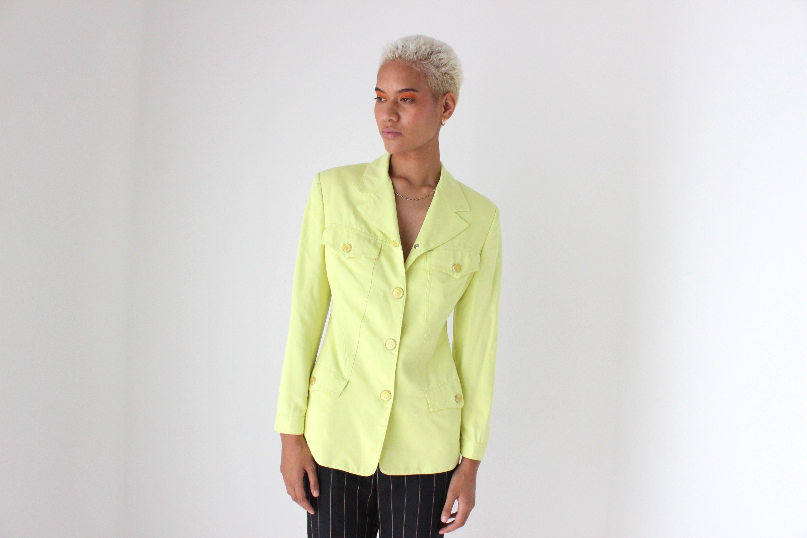 80s VERSACE Neon Lemon Power Blazer
