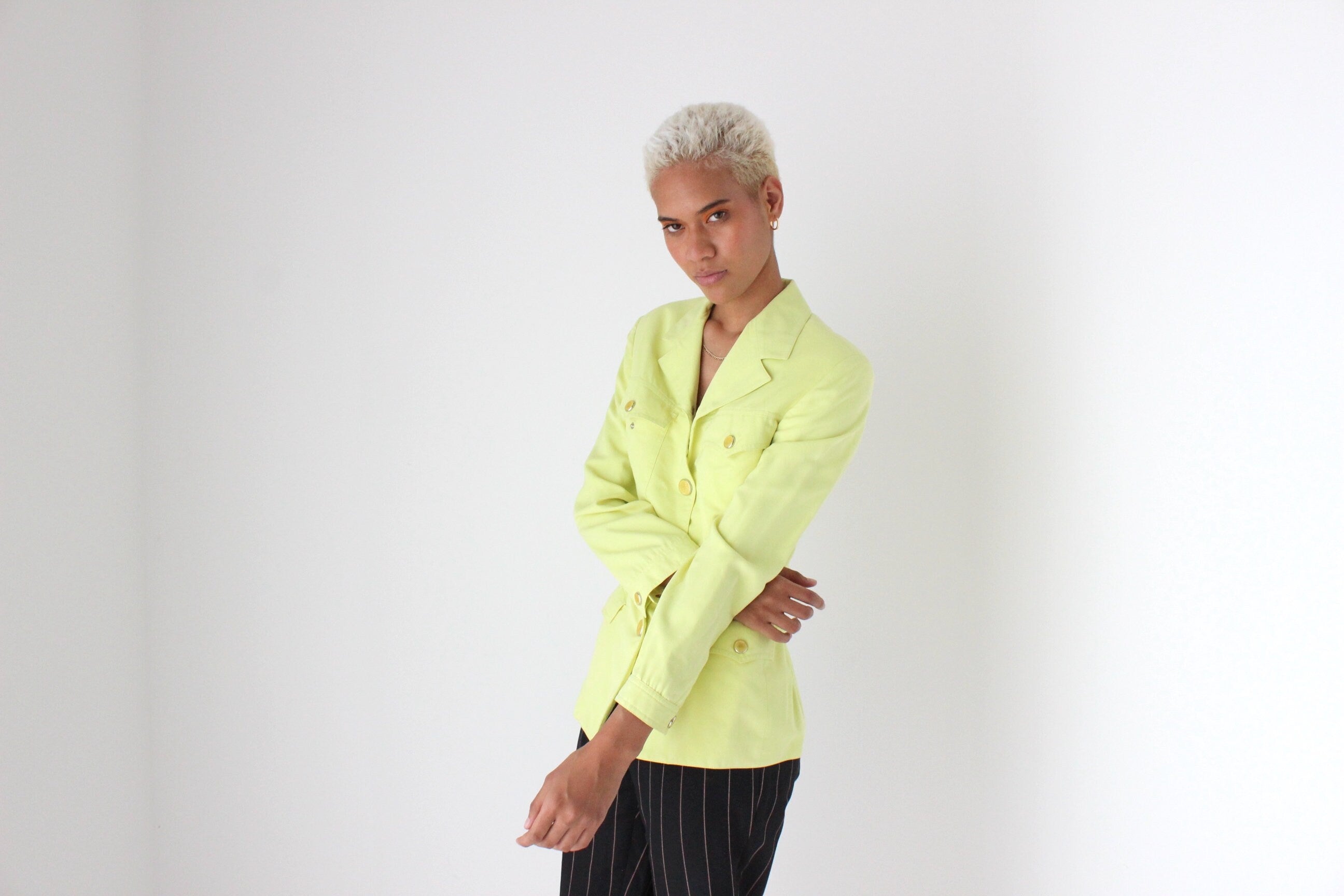 80s VERSACE Neon Lemon Power Blazer