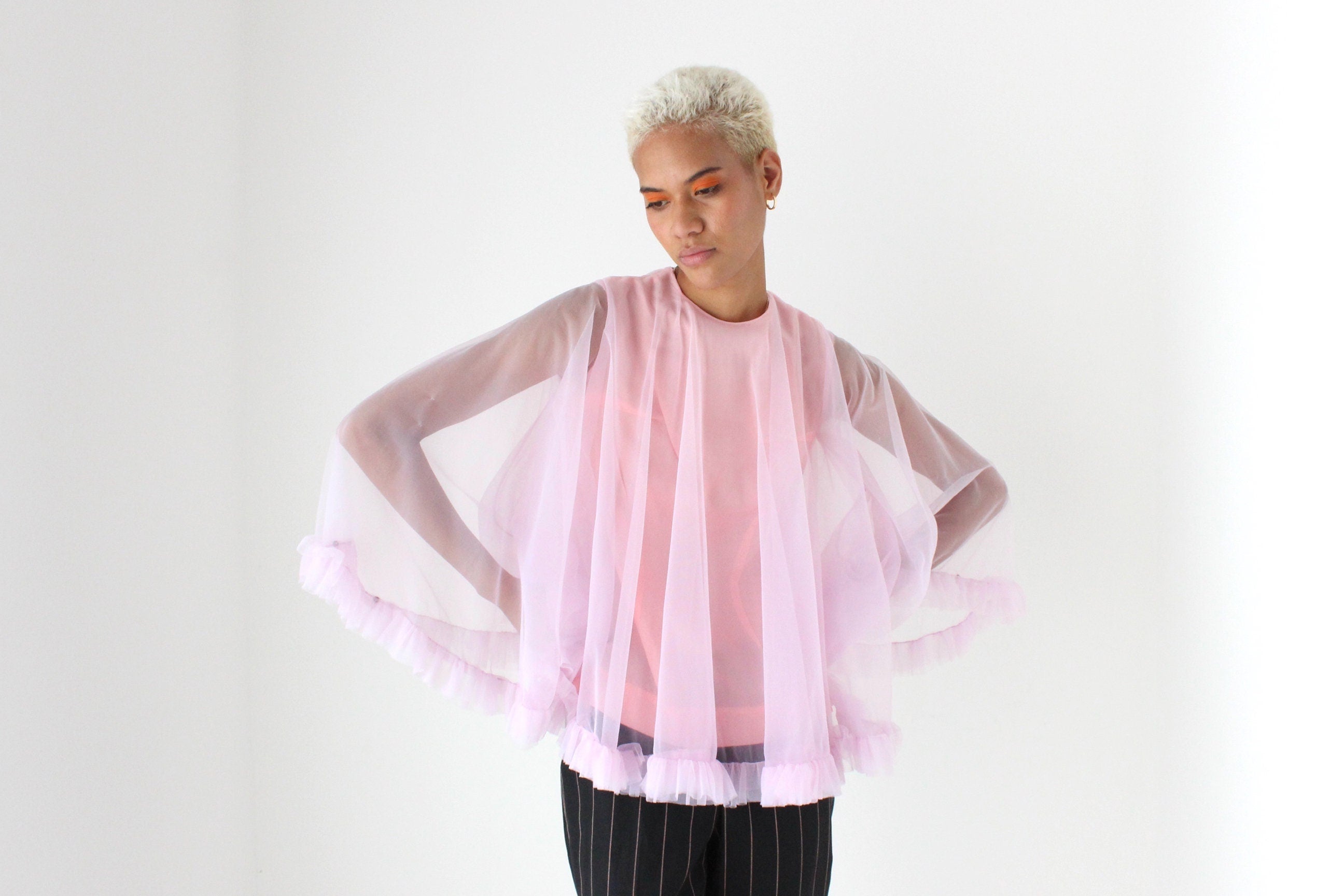 60s Voluminous Pastel Ruffle Puff Top