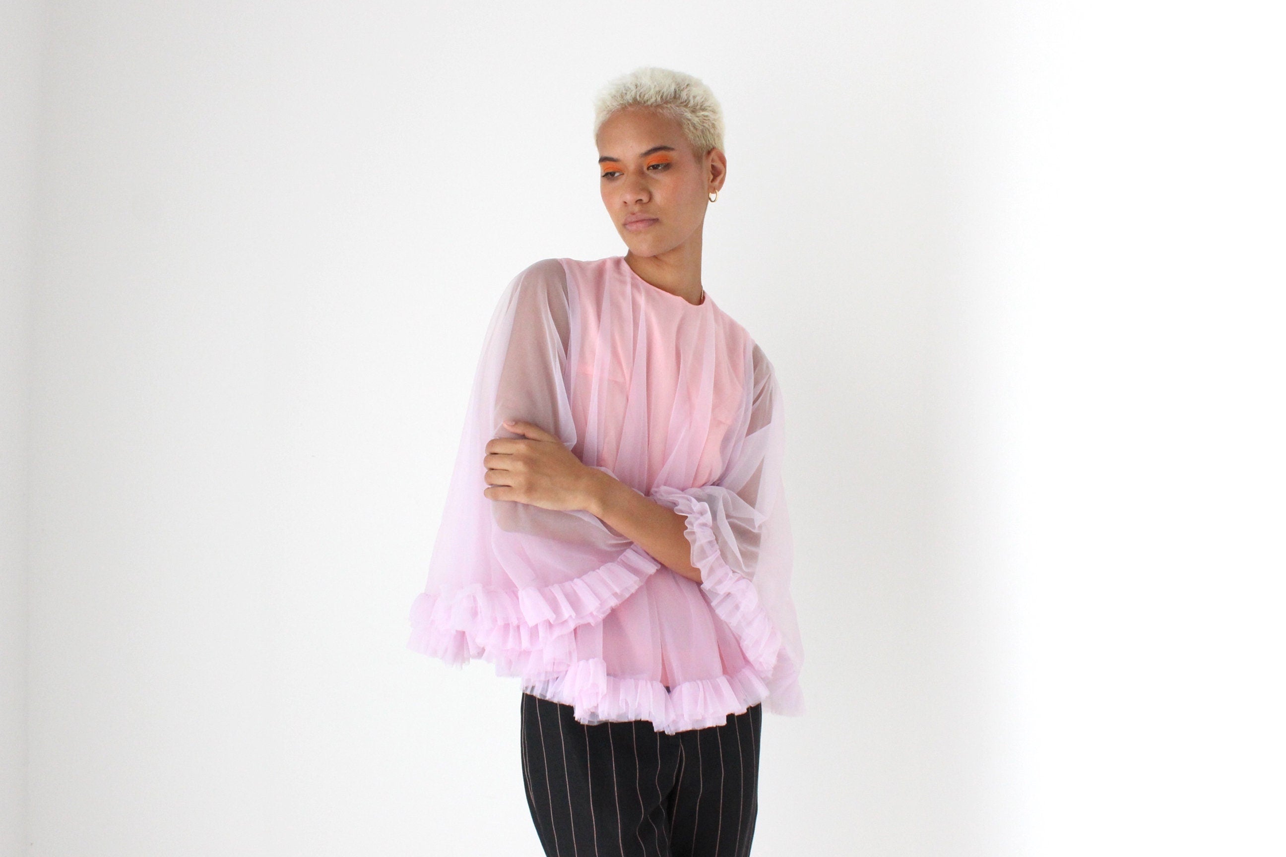 60s Voluminous Pastel Ruffle Puff Top