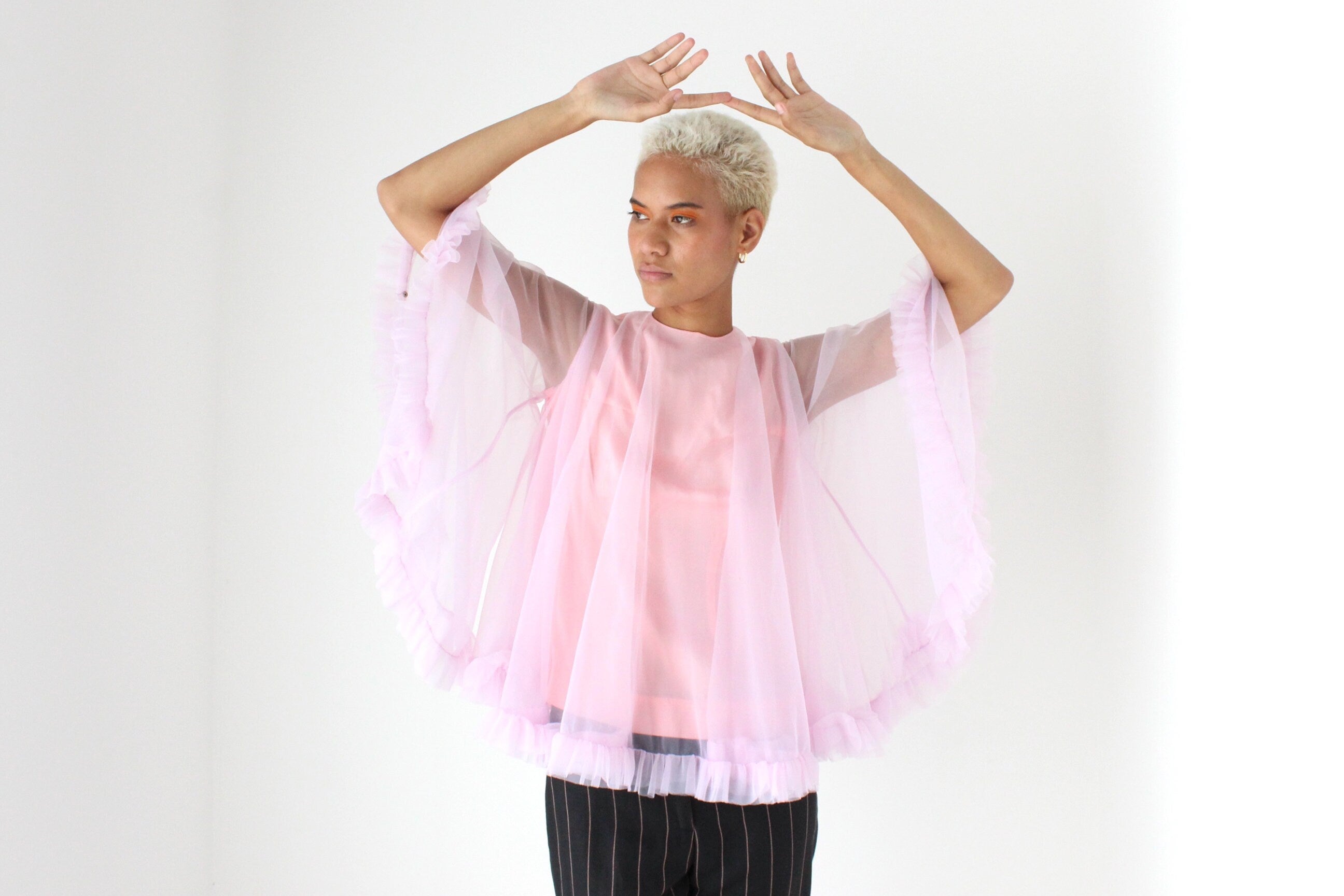 60s Voluminous Pastel Ruffle Puff Top